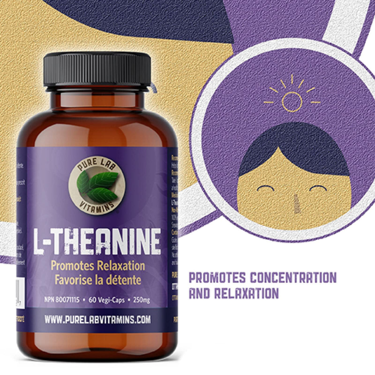 Pure Lab Vitamins | L-Theanine 250mg Vegi Capsules | Pressure and Concerns Relief Supplements | Brain Memory & Focus Supplement for Adults | Promotes Relaxation & Improves Sleep | Quality Gentle Sleep Aid