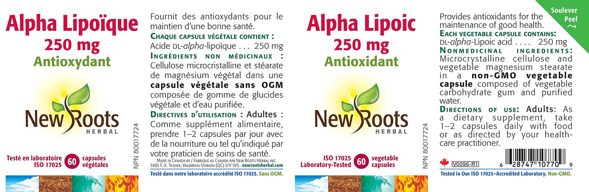 New Roots Herbal Alpha Lipoic Acid Supplement, 250 mg, 60 Day Supply