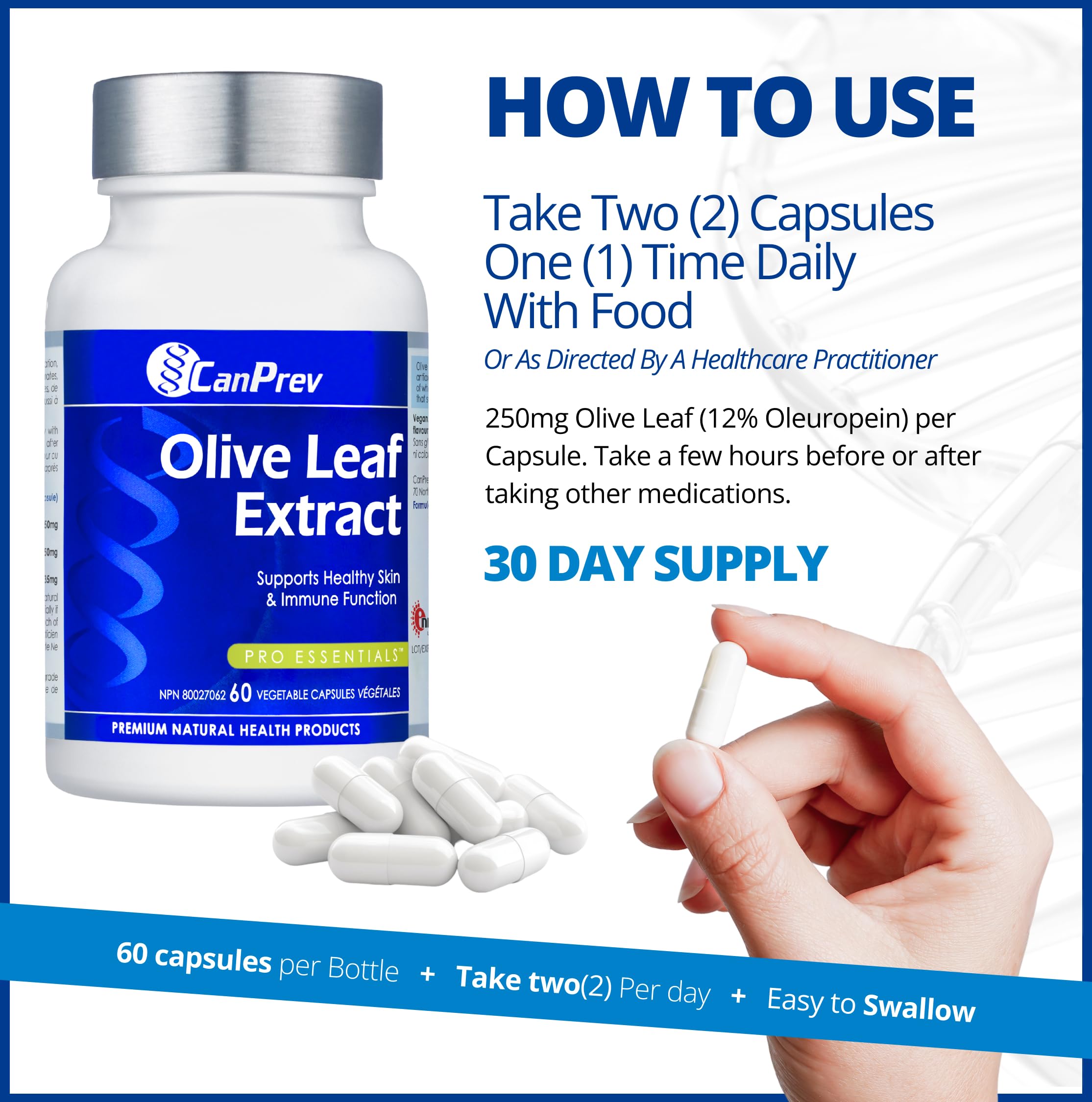 CanPrev - Olive Leaf Extract, 60 v-caps - Helps to Maintain Healthy Skin and Immune Function - Helps the Body to Metabolize Carbohydrates, Fats and Proteins