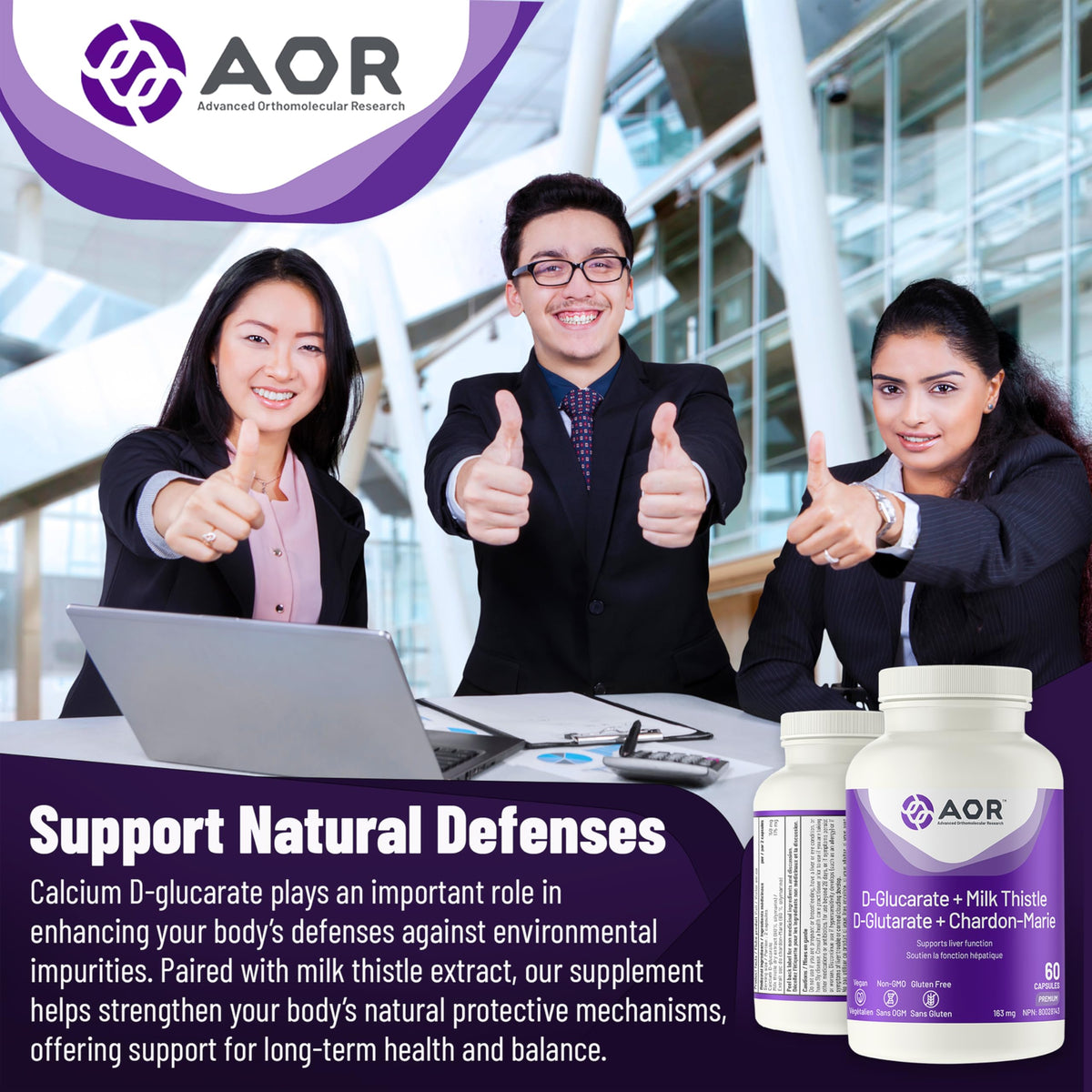 AOR Calcium D Glucarate Milk Thistle, Liver Support, 80% Silymarin, 60 Caps