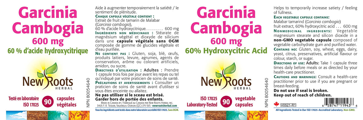 New Roots Herbal Garcinia Cambogia, Malabar Tamarind, 90 Capsules