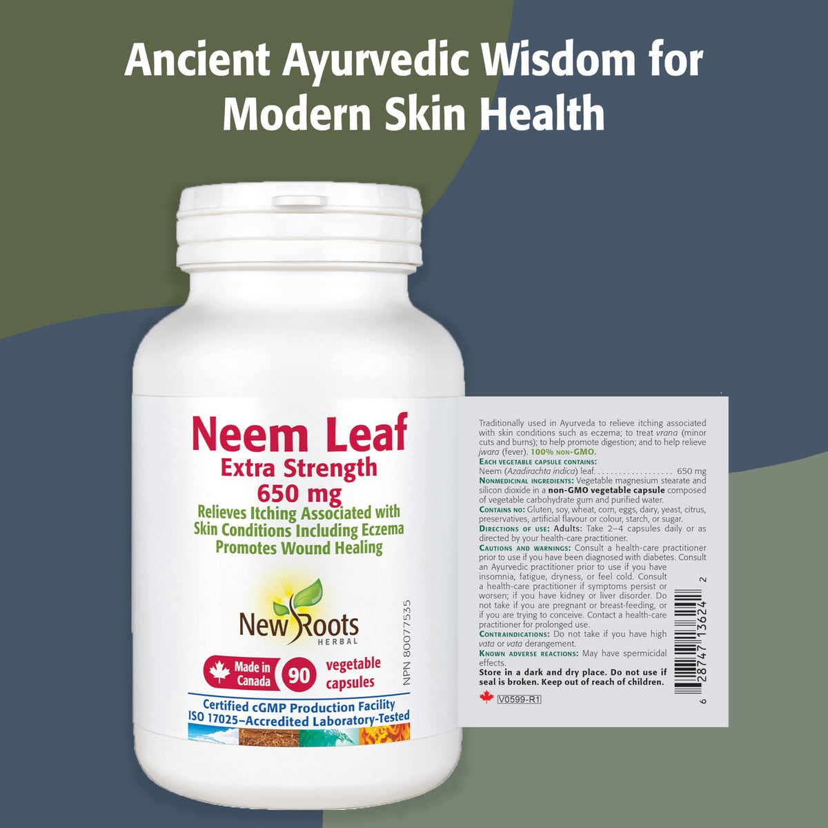 New Roots Herbal Neem Leaf 650 mg Capsules, 90 Pack, 45-Day Supply