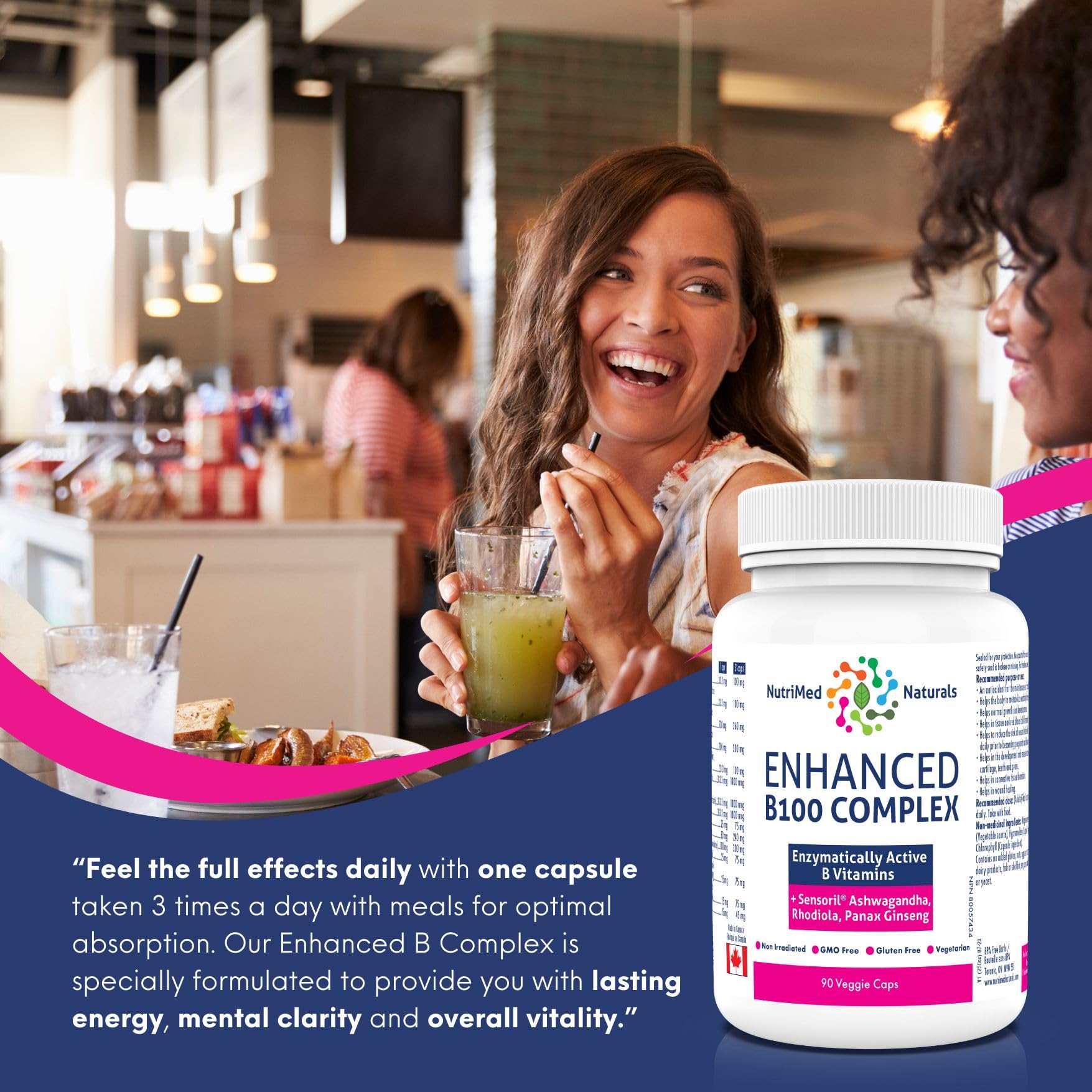 Nutrimed Naturals - Complexe B100 Amélioré, 90 Gélules (approvisionnement de 30 jours) - Supplément de Vitamines B - Santé Osseuse, Dents, Gencives et Réparation du Cartilage - Testé par des Tiers - Formulé et Fabriqué au Canada