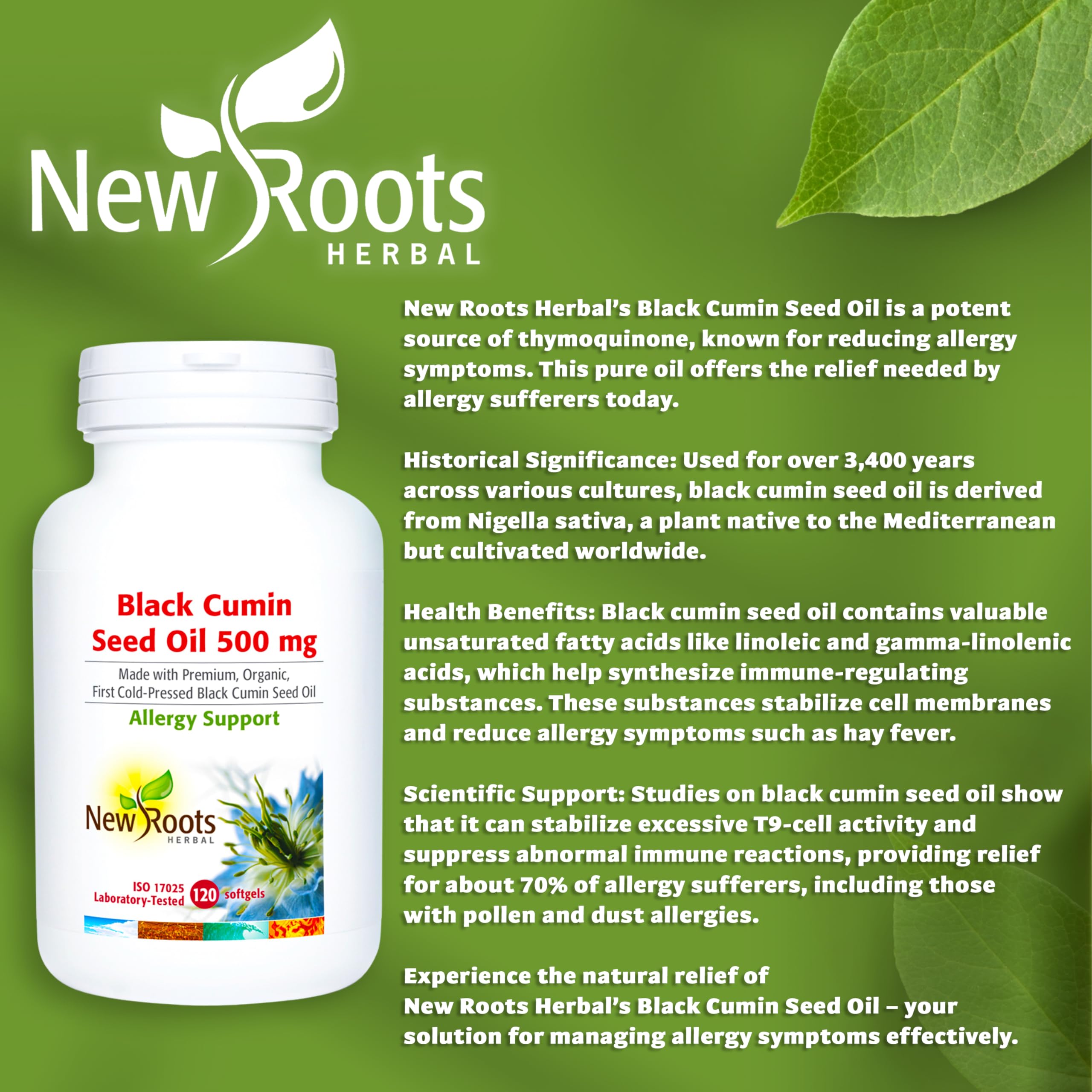 New Roots Herbal - Huile de cumin noir - Huile de graines de nigelle bio pressée à froid - Soulage les éternuements, les démangeaisons oculaires, le nez bouché et la congestion nasale