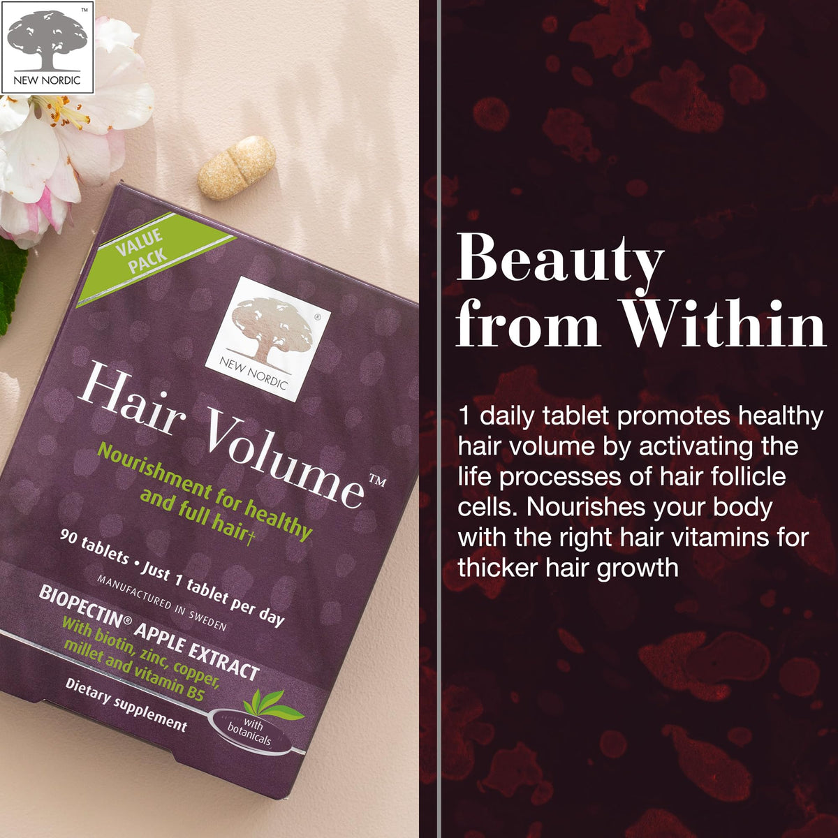 New Nordic Hair Volume Tablets, Made in Sweden, 90 Tablets & 90-Day Supply