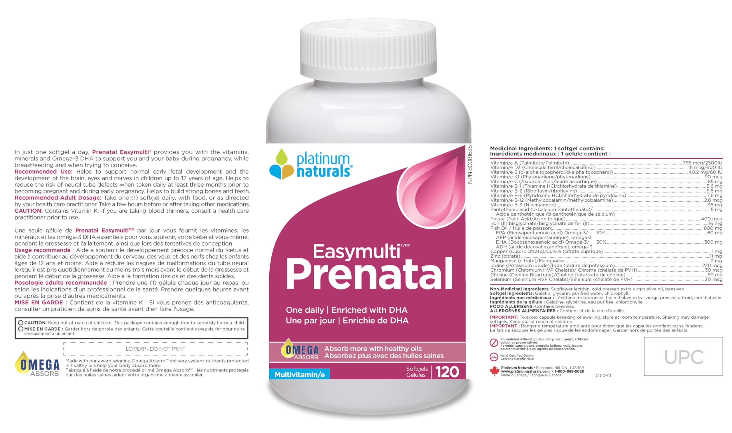 Platinum Naturals - Prenatal Easymulti | Une fois par jour | Enrichi en ADH