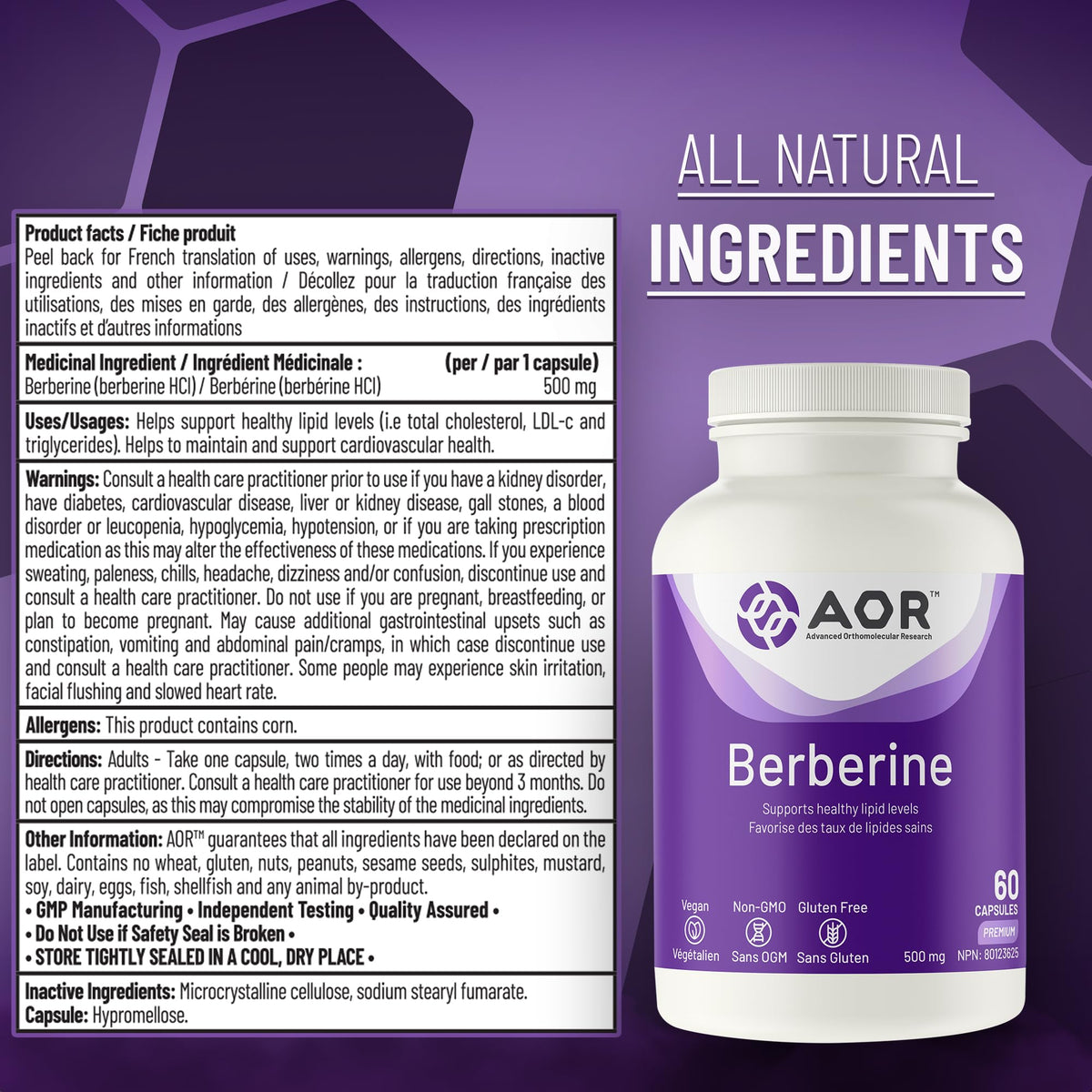 AOR Berberine Supplements, 500mg per Capsule, 60 Capsules, 30 Day Supply