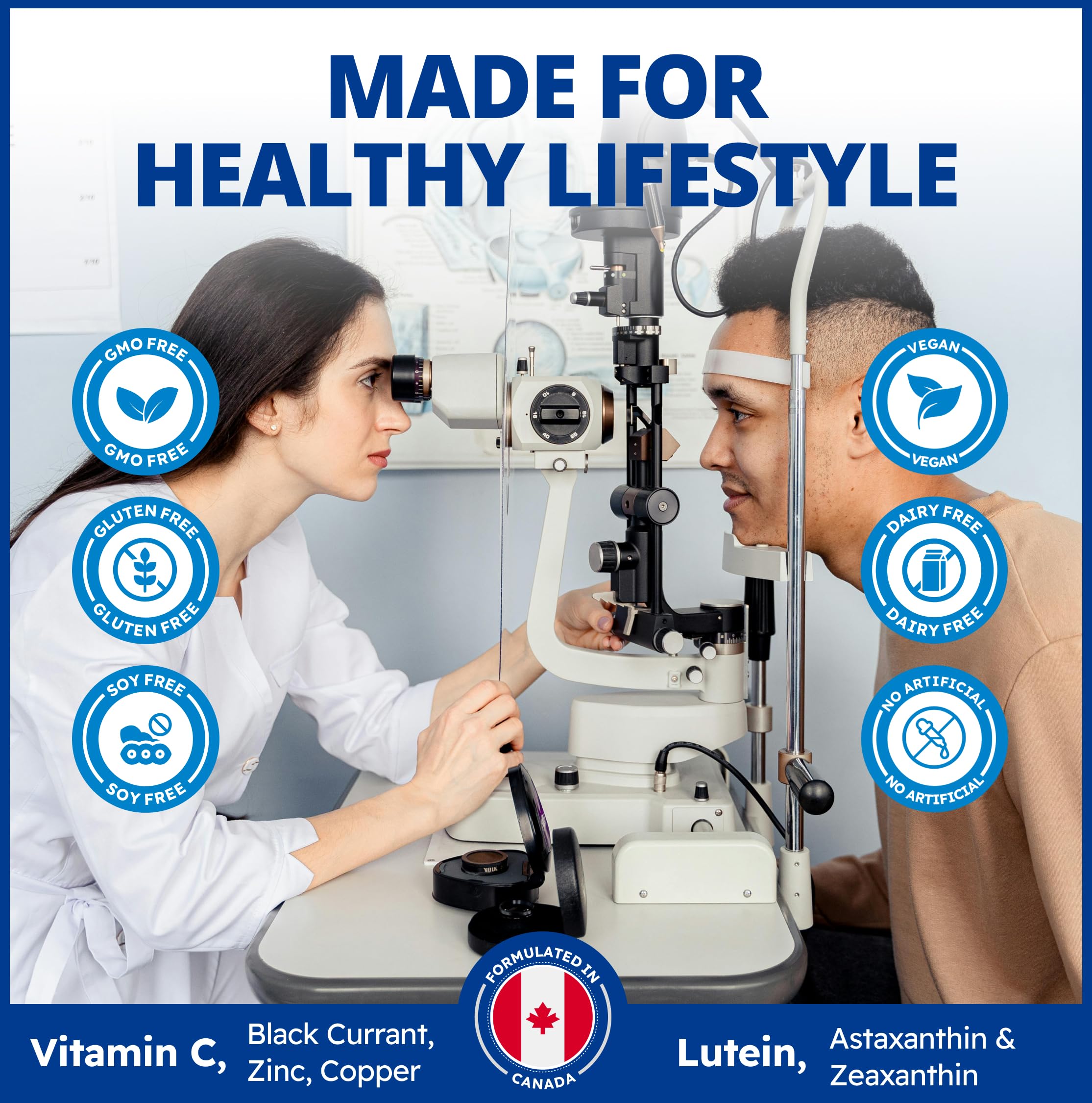 CanPrev Eye-Pro Formula with Lutein & Zeaxanthin 60 Vegan V-Caps 30-Day Supply - Multi-Antioxidant Support for Vision Health - Includes Black Currant, Vitamin C, Zinc & Copper, Screen Time Support