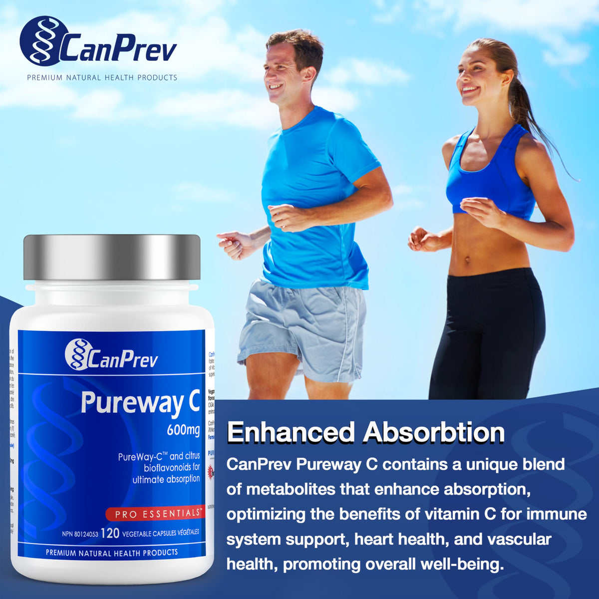 CanPrev Pureway C, Vitamin C Capsules, 600mg, 120 Capsules, 120 Day Supply
