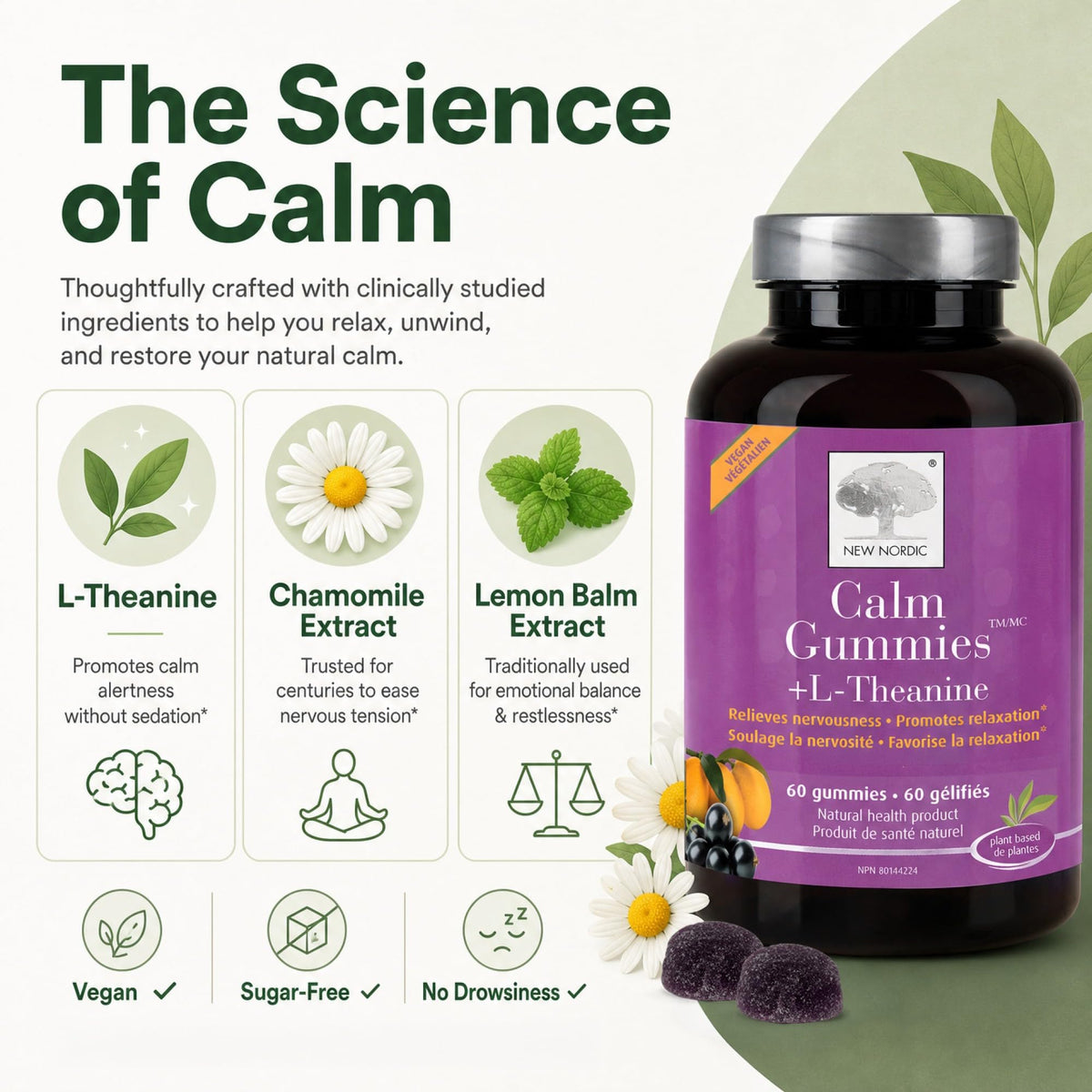 New Nordic L-Theanine Calm Gummies, Non Sedating