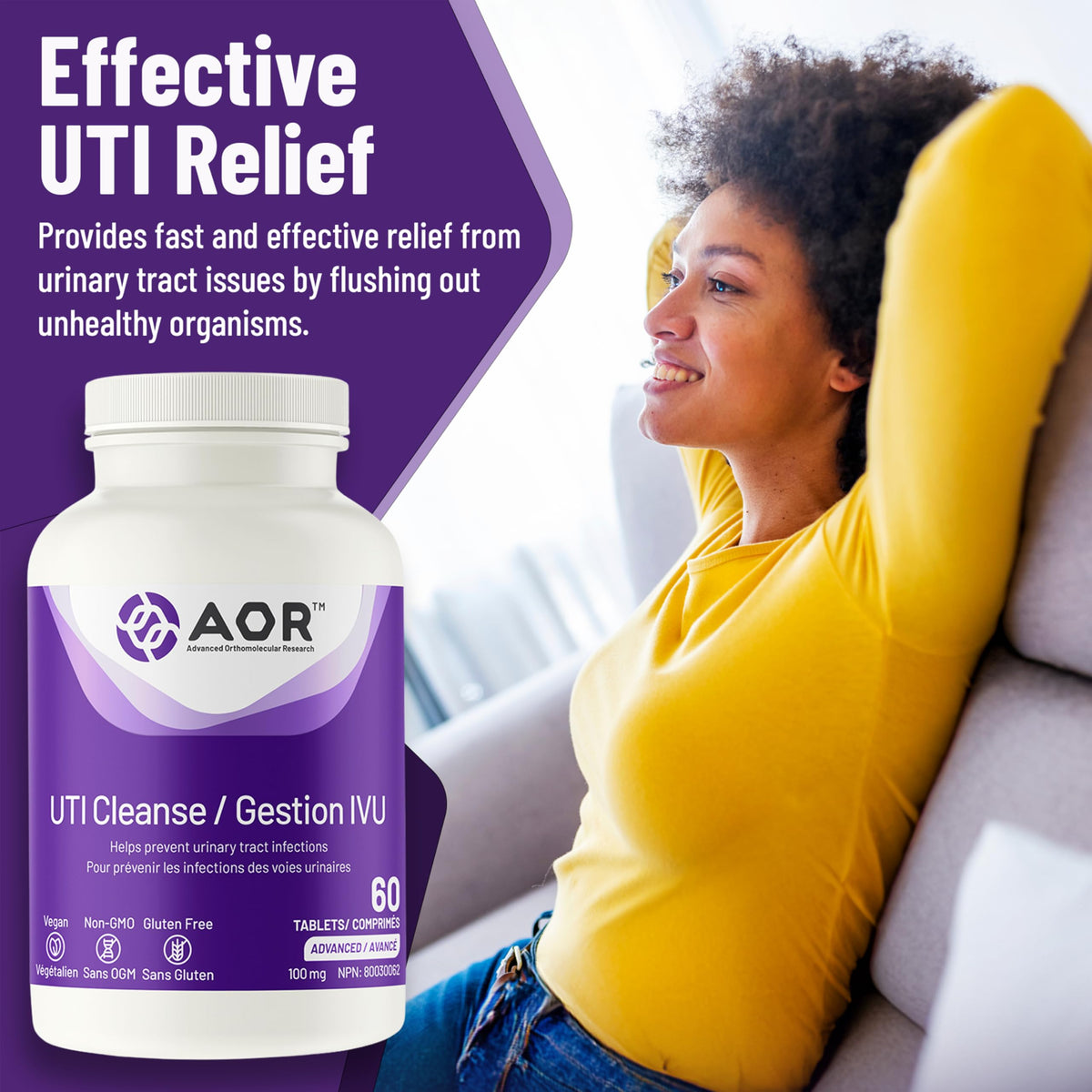 AOR UTI Cleanse Tablets, D Mannose 1000 mg, Cranberry Juice, 60 Tablets