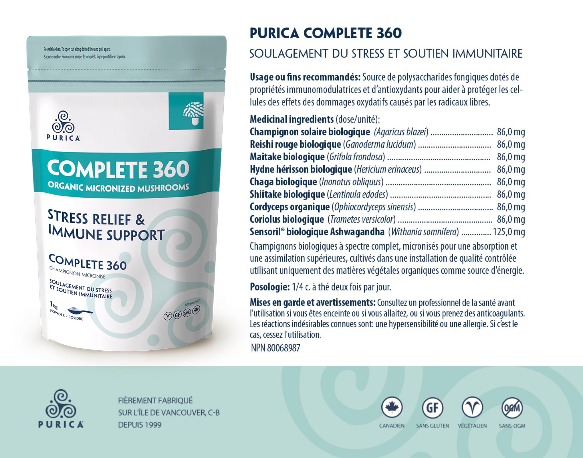 PURICA Complément biologique aux champignons 360