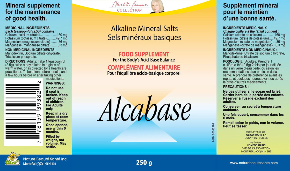 Homeocan Alcabase Alkaline Mineral Salts Powder 250g 100 Servings, Supports pH Balance & Vitality with Calcium, Magnesium & Potassium, Promotes Energy & Active Living, Clean & Easy-to-Mix, No PH Paper