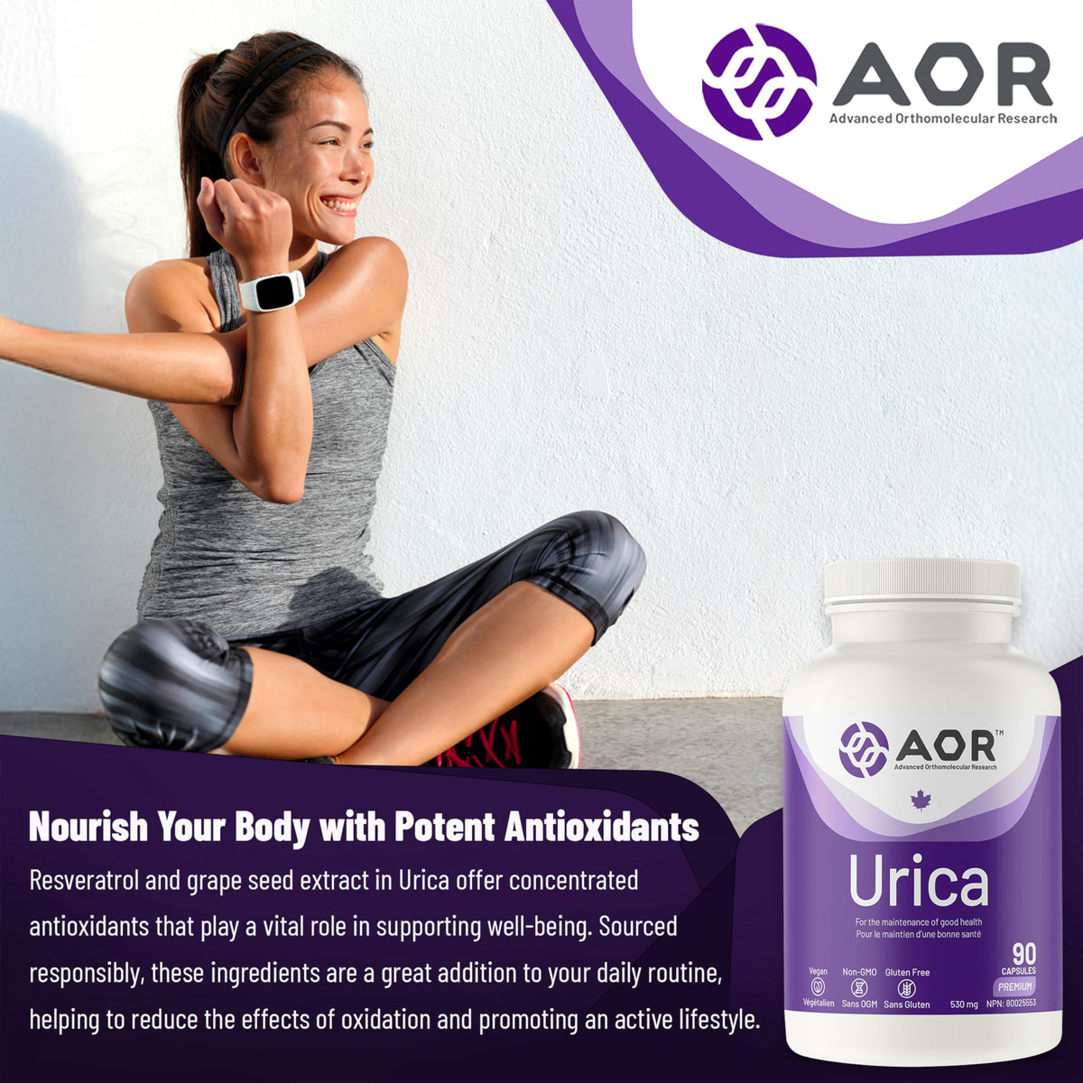 AOR Urica, Uric Acid, White Mulberry, Resveratrol, Gluten Free, 90 Capsules