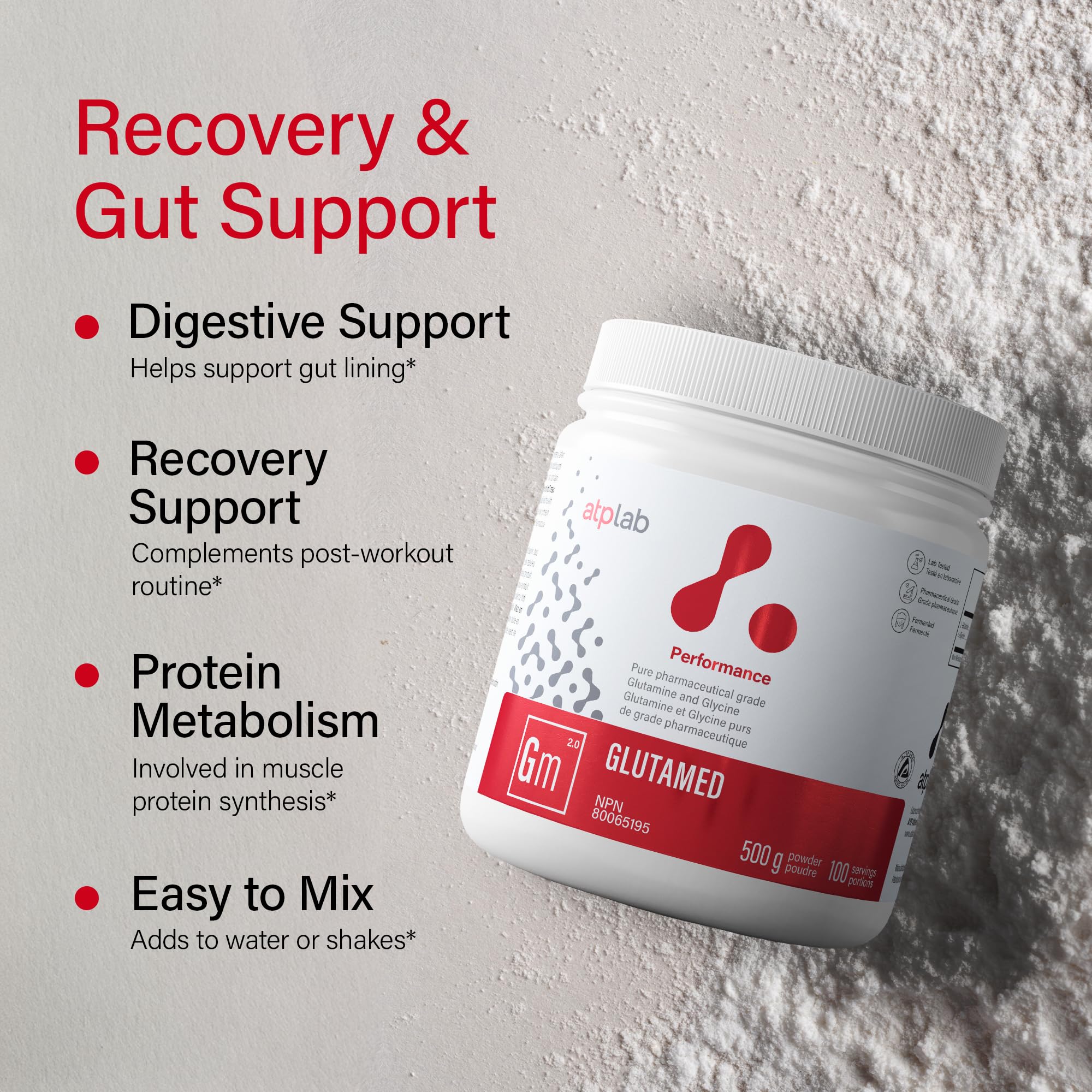 ATP LAB Glycine Powder with L-Glutamine, 500g 100-Servings - Pharmaceutical-Grade Pure Organic Amino Acid Blend - 3g Glycine Per Serving