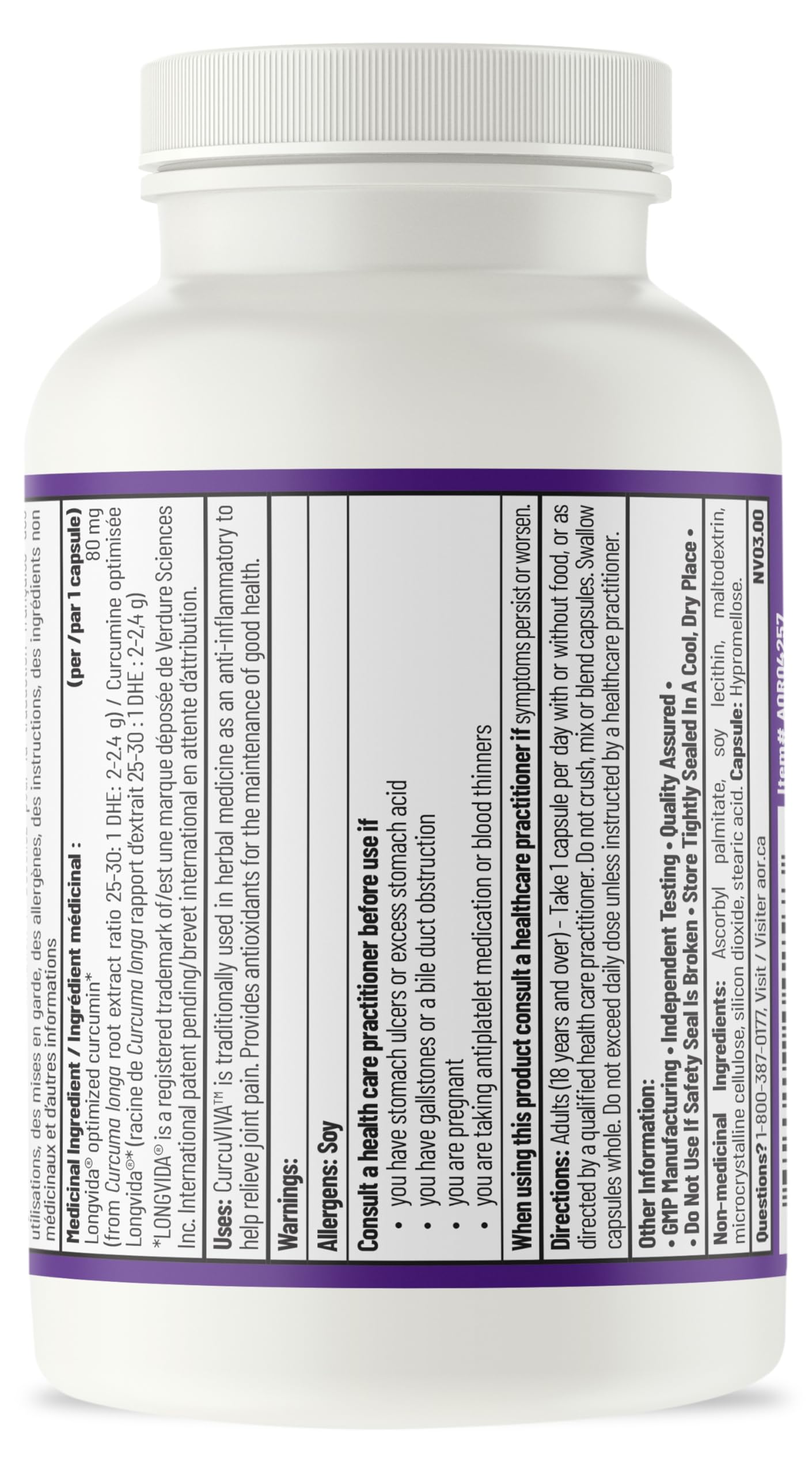 AOR CurcuVIVA 80mg, 60 Caps 60-Day Supply - Curcumin Longvida Formula for Joint Support & Comfort, Immune Support, Enhanced Absorption Turmeric Curcumin Supplement - Vegan, Non-GMO and Gluten-Free