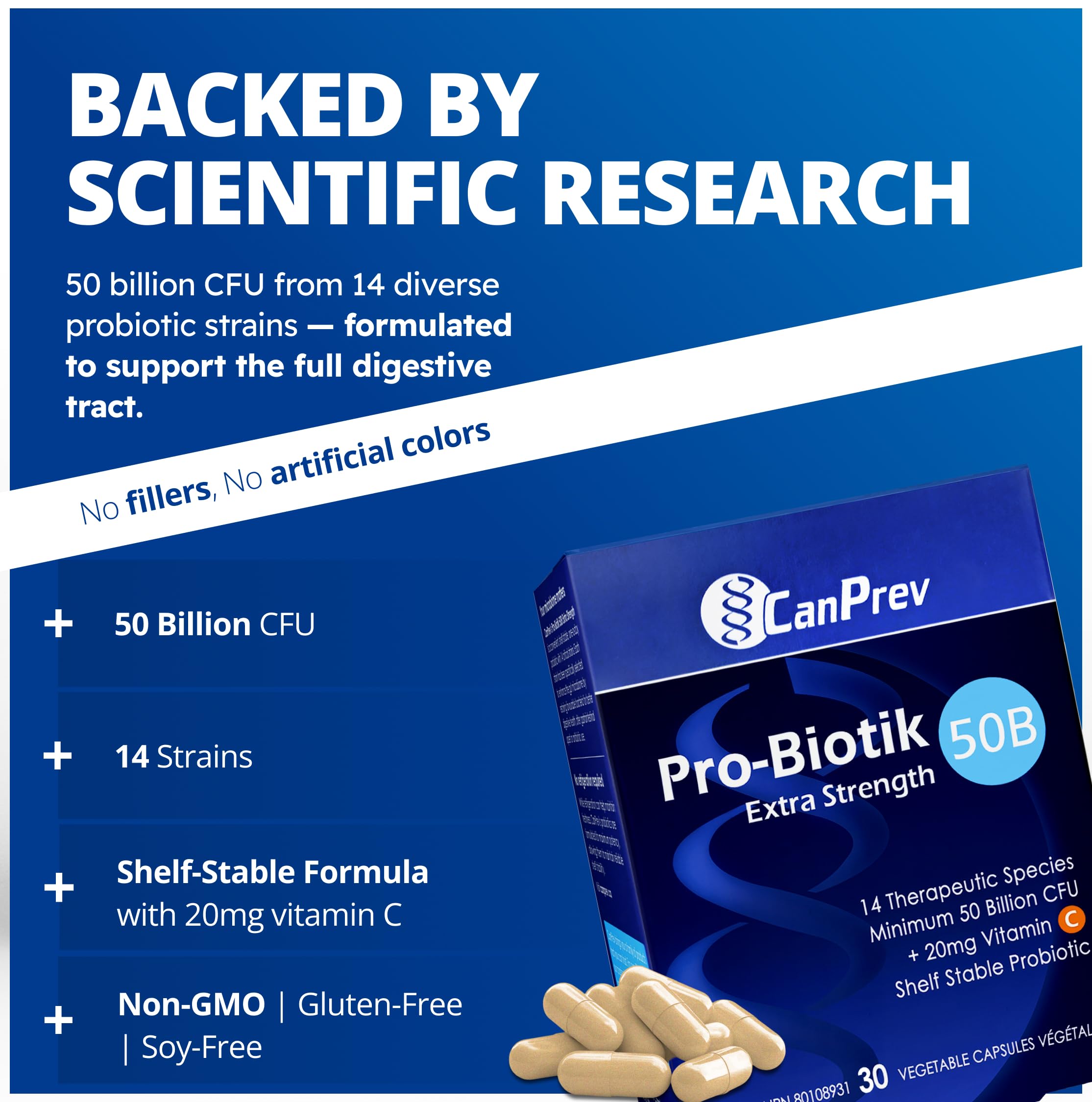CanPrev - Pro-Biotik 50B Extra Strength - Helps to Support Immune Function and Promote a Favorable Gut Flora - Helps Support Intestinal Gastrointestinal Health