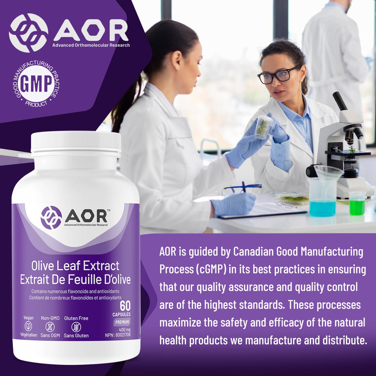 AOR Olive Leaf Extract, 20% Oleuropein, Non GMO, 60 Capsules, 30 Day Supply