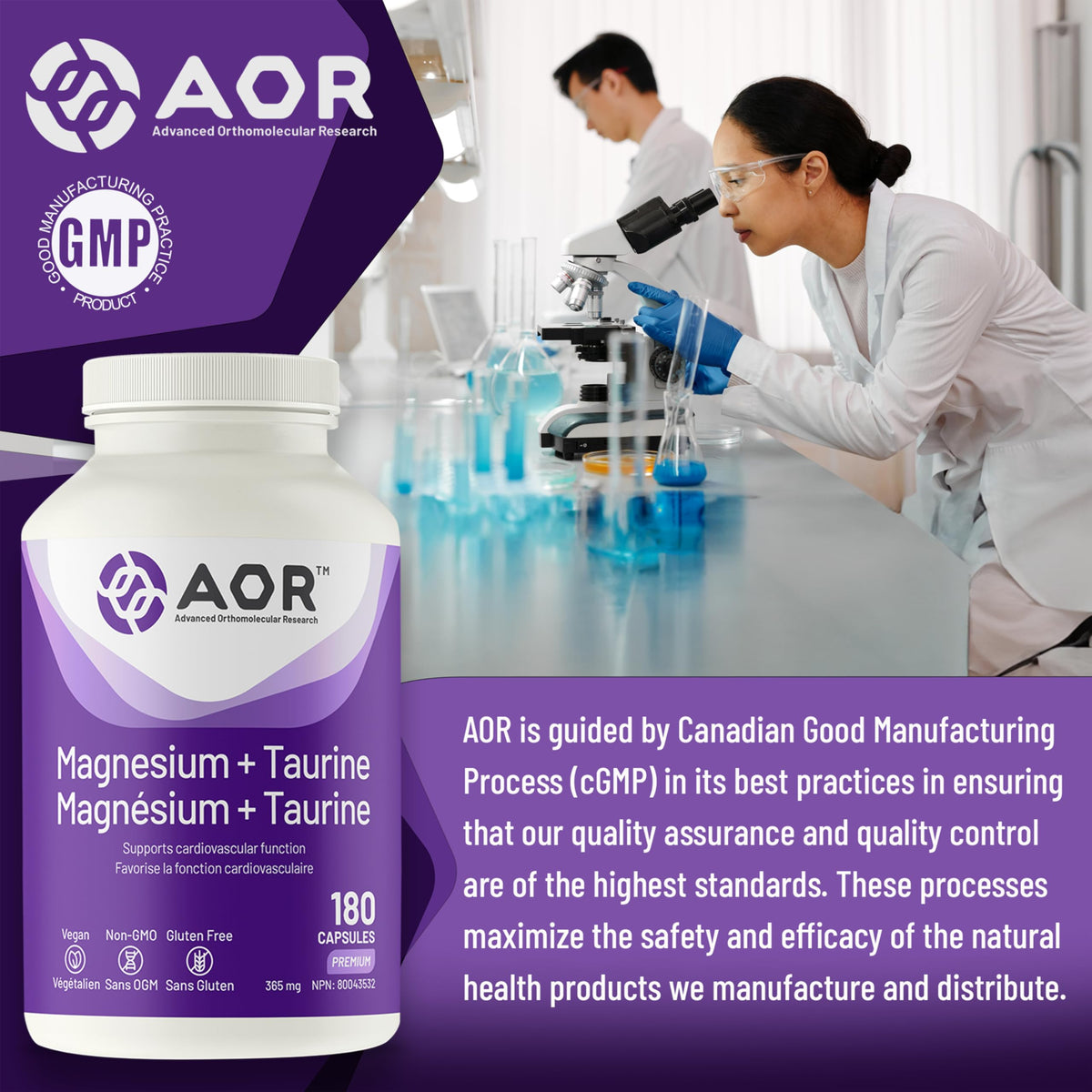 AOR Magnesium Taurine Capsules, Vegan, Non-GMO, 180 Capsules, 36 Day Supply
