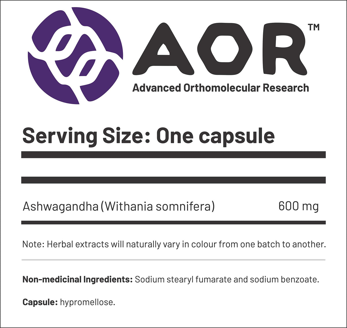 AOR Gandha-600 Organic Ashwagandha Supplement, 600 mg, 120 Capsules