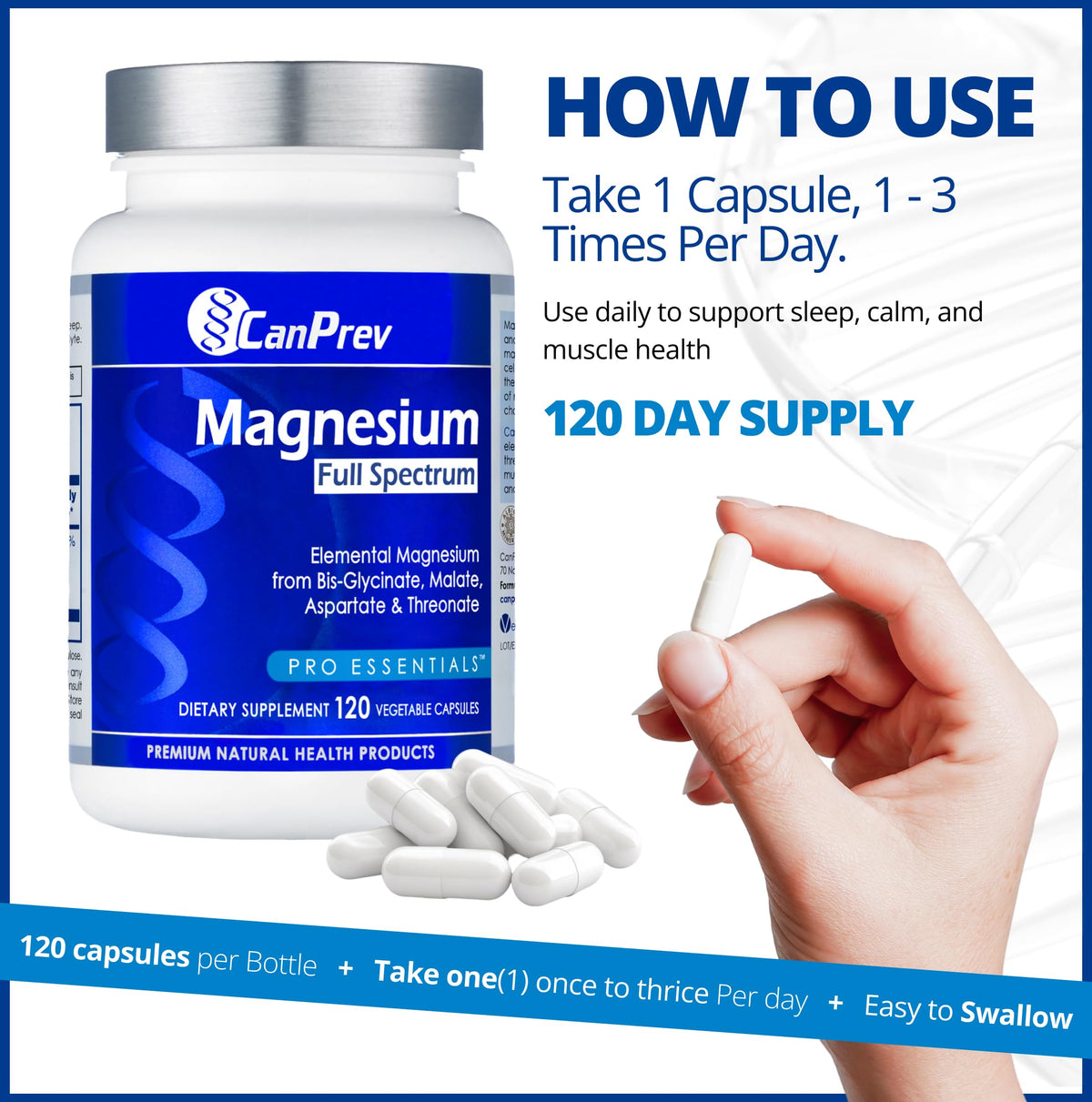 CanPrev Full Spectrum Magnesium Bisglycinate Vegan Capsules, 120 Day Supply