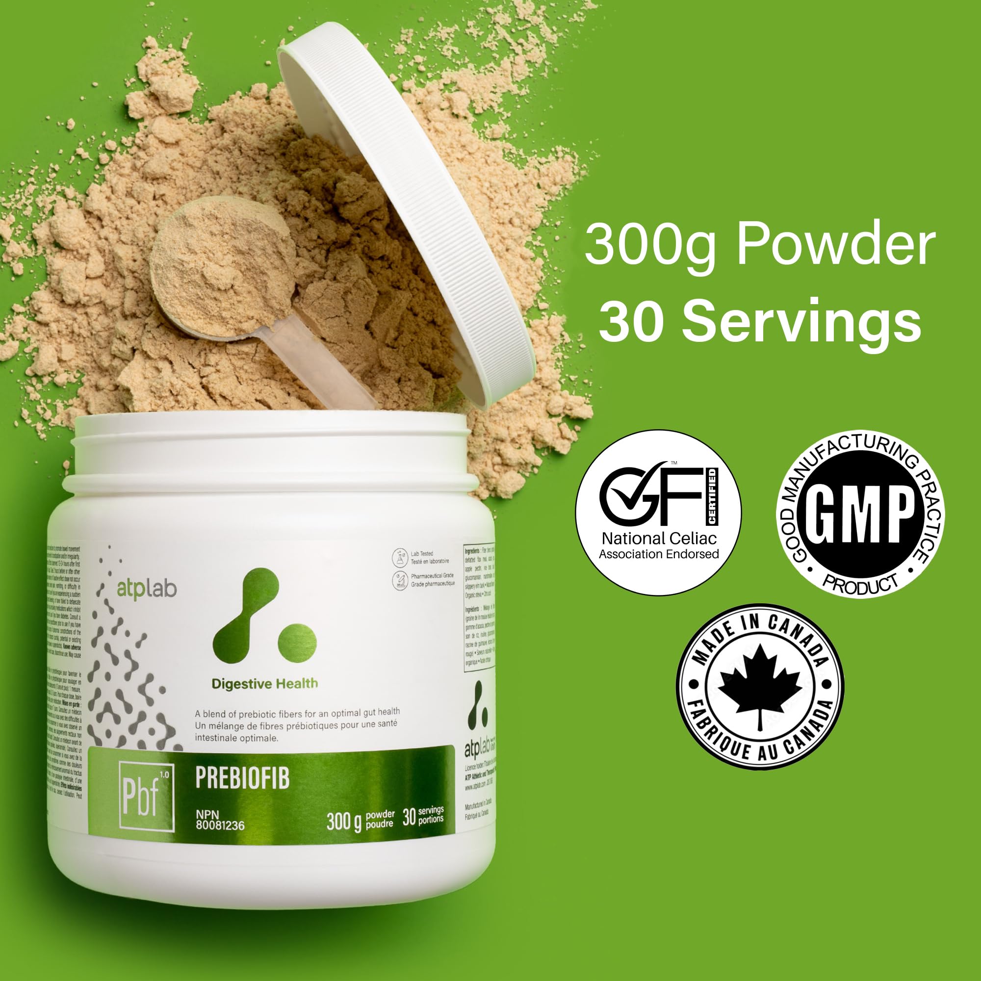 ATP LAB - PreBioFib Régulier 300g 30 Portions - Supplément de fibres prébiotiques en poudre - Supplément de fibres solubles pour la constipation, la santé intestinale et digestive