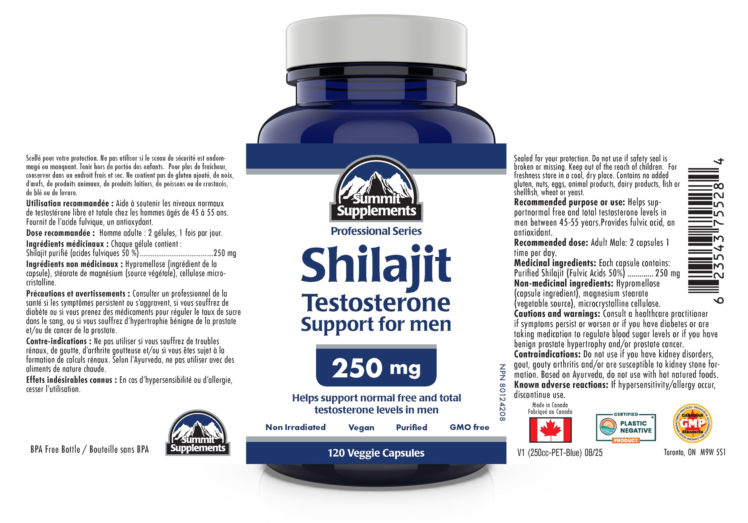 Summit Supplements Shilajit 250mg, 120 Gélules Végétales, 60 Jours d'Approvisionnement, Purifié avec 50% d'Acide Fulvique, Soutient l'Énergie, l'Endurance et l'Absorption des Nutriments