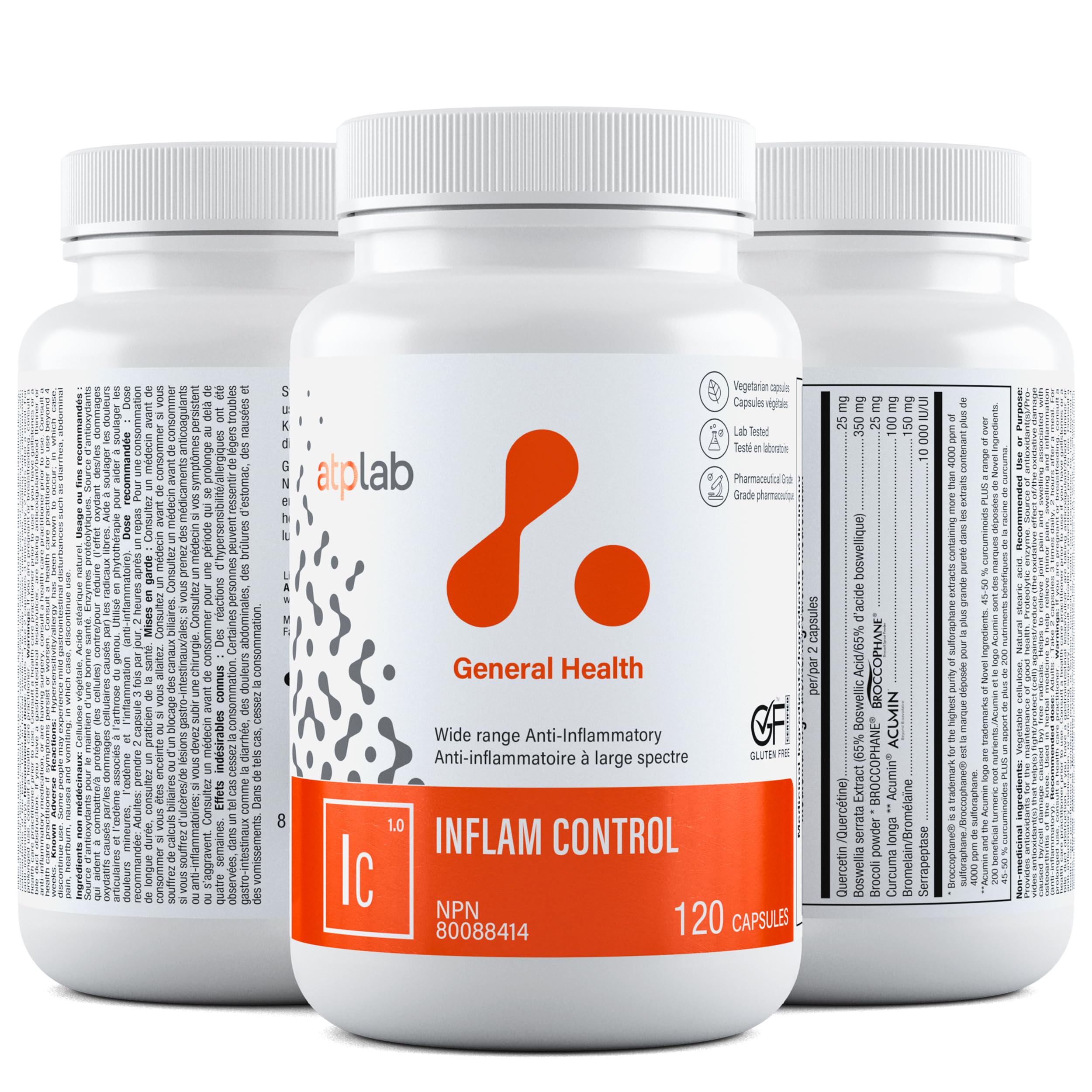ATP LAB Inflam Control, 120 gélules - Soutien articulaire et musculaire avec Curcuma Acumin, BroccoPhane, Boswellia, Serrapeptase, Bromélaïne, Quercétine - Confort et mobilité améliorés