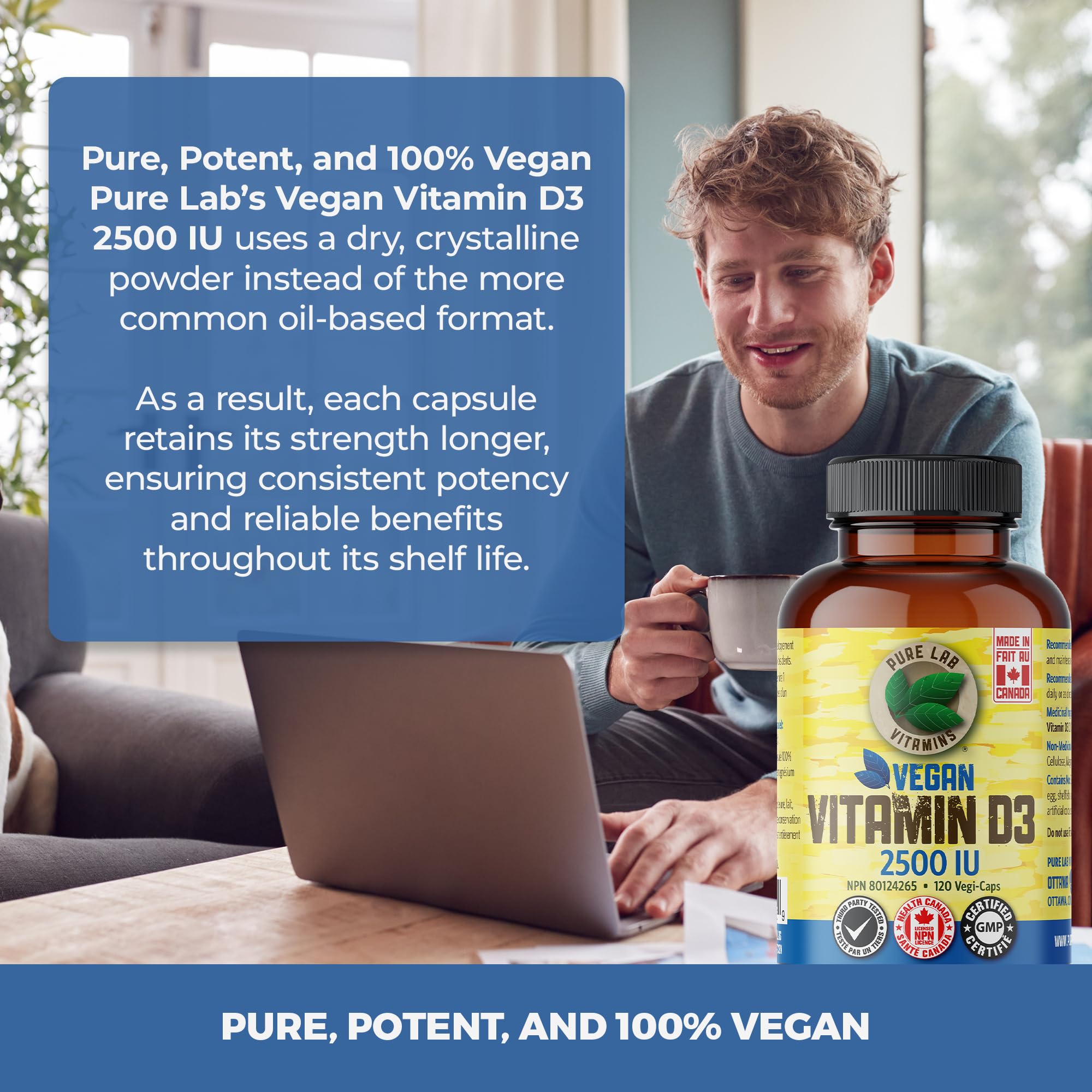 Pure Lab Vitamins Vitamine D3 végétalienne 2500 UI - 120 gélules végétales
