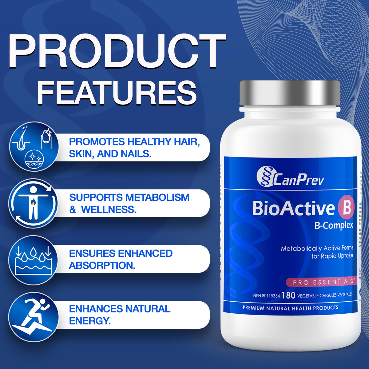 CanPrev BioActive B Complex, Methylated B12, 180 Capsules, 60 Day Supply