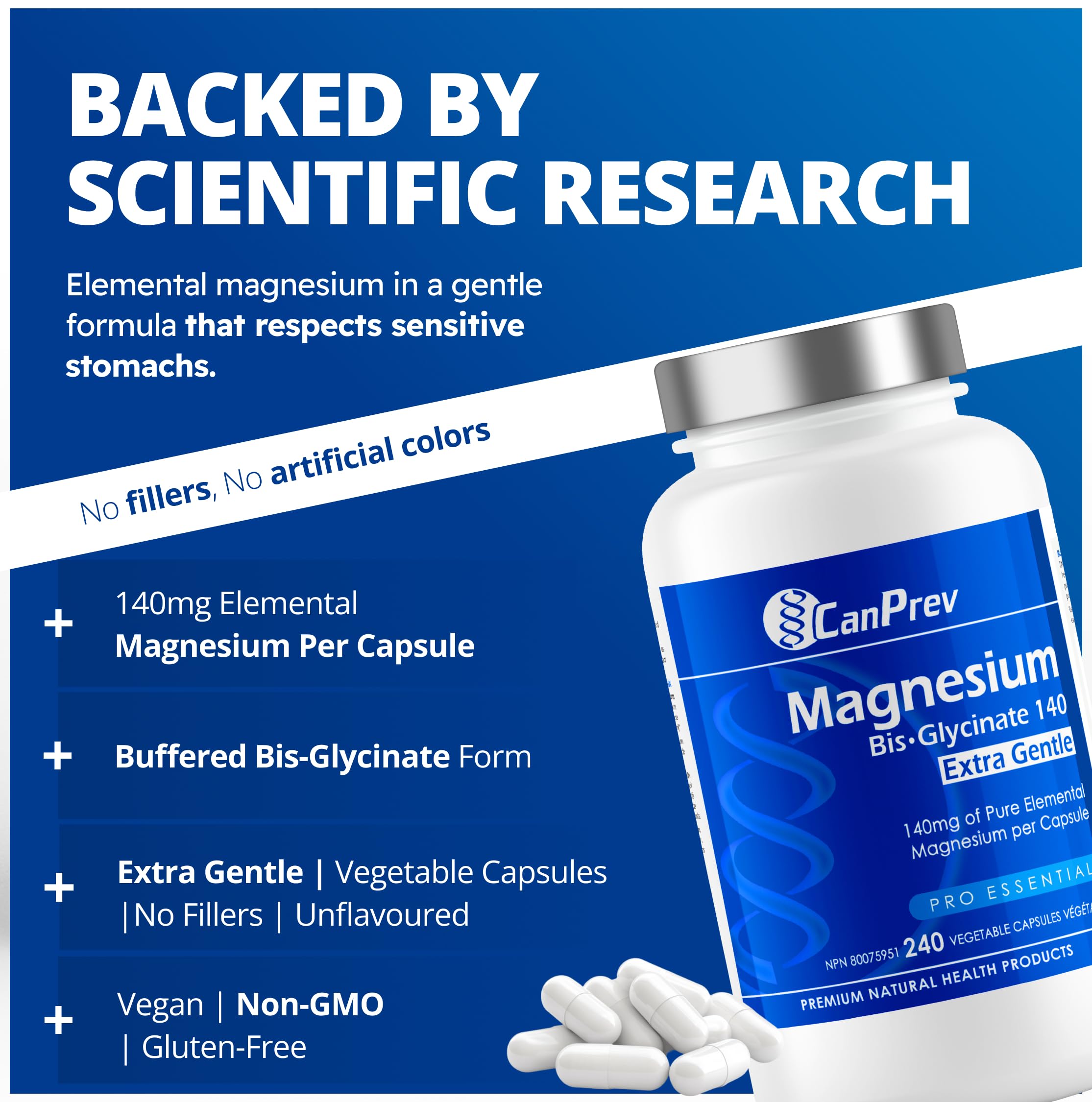 CanPrev Bisglycinate de magnésium 140mg (Ultra doux) l Favorise la production d'énergie l Os, dents et muscles solides