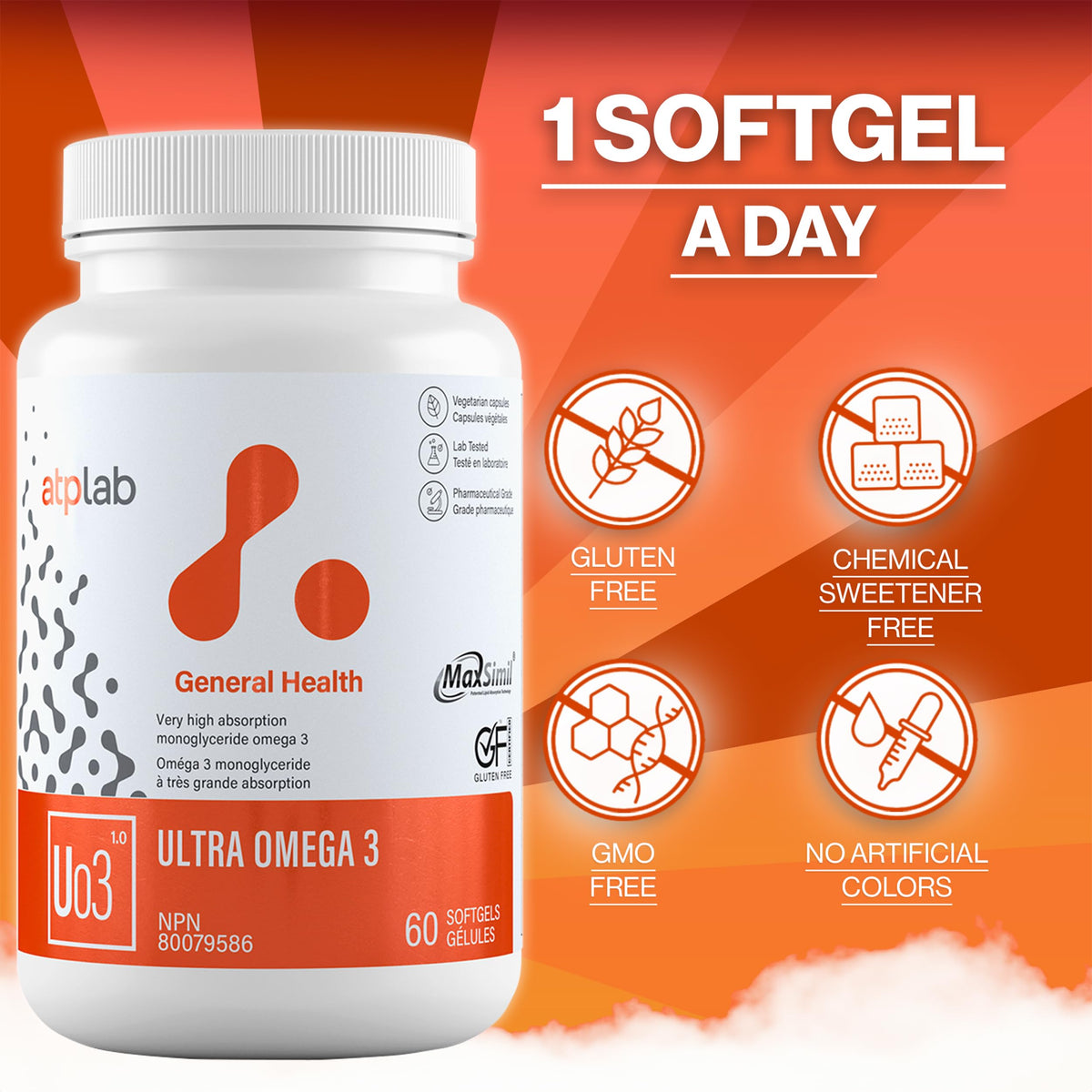 atplab Ultra Omega 3 Fish Oil Softgels, EPA DHA, 60 Softgels, 60-Day Supply