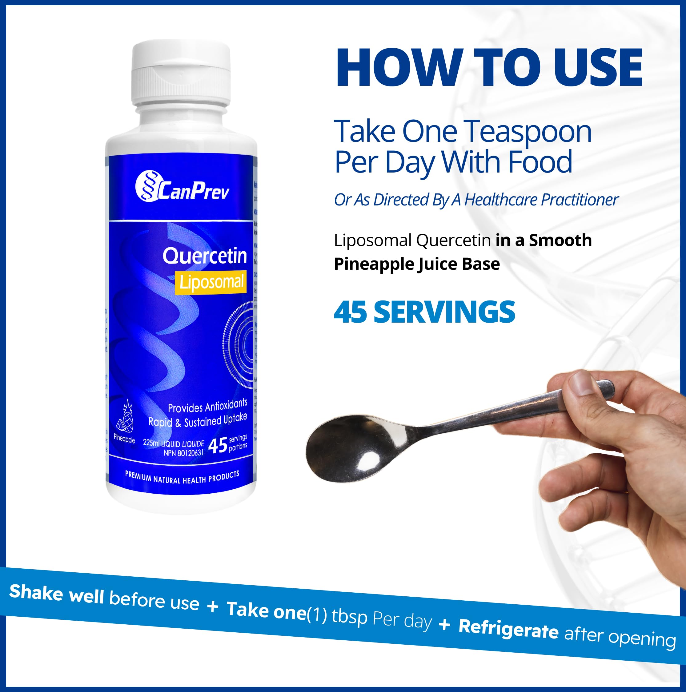 CanPrev Quercétine Liposomale, 225 ml Liquide 45 Portions, Saveur Ananas - Soutient la Santé Immunitaire & Cardiovasculaire, Supplément Antioxydant, Pression Artérielle & Circulation Sanguine Saines - Végétalien, Sans OGM