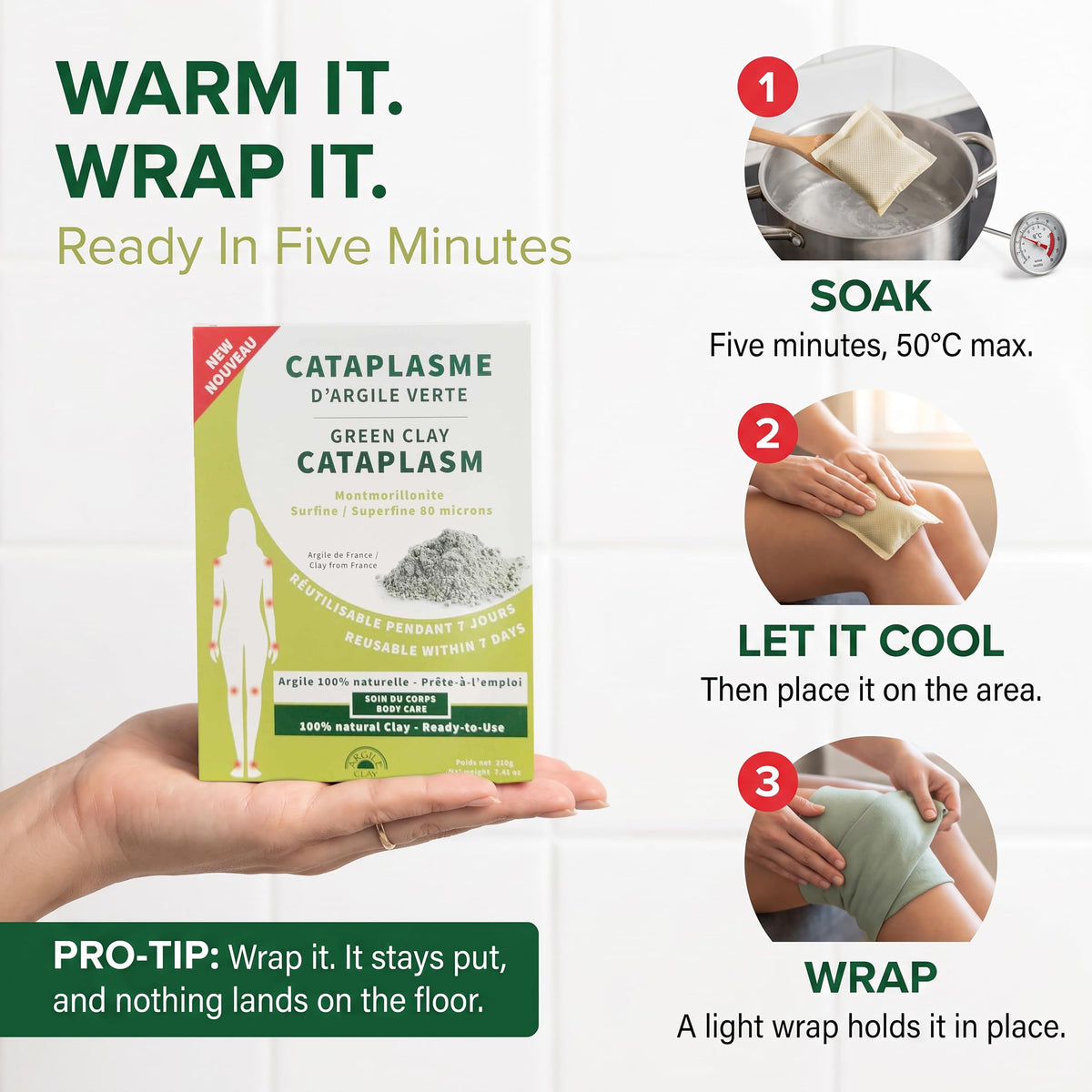 Homeocan Green Montmorillonite Argile Clay Cataplasm 210g, Versatile French Green Clay for Skincare, Mineral-Rich Powder for Soothing, Helps Joints, Muscles & Skin Health - Beauty and Self-Care