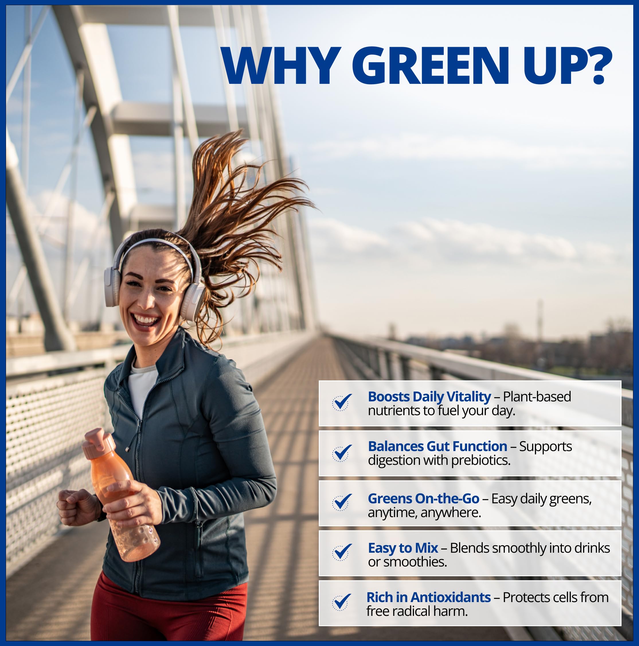 CanPrev Green Up! with GRAMS 300g Powder, 44-Servings, Organic Spirulina & Adaptogens, Nutrient-Rich Greens, Reds & Mushrooms Blend, Energizing Superfood for Smoothies - Vegan, GMO-free, & Gluten-free