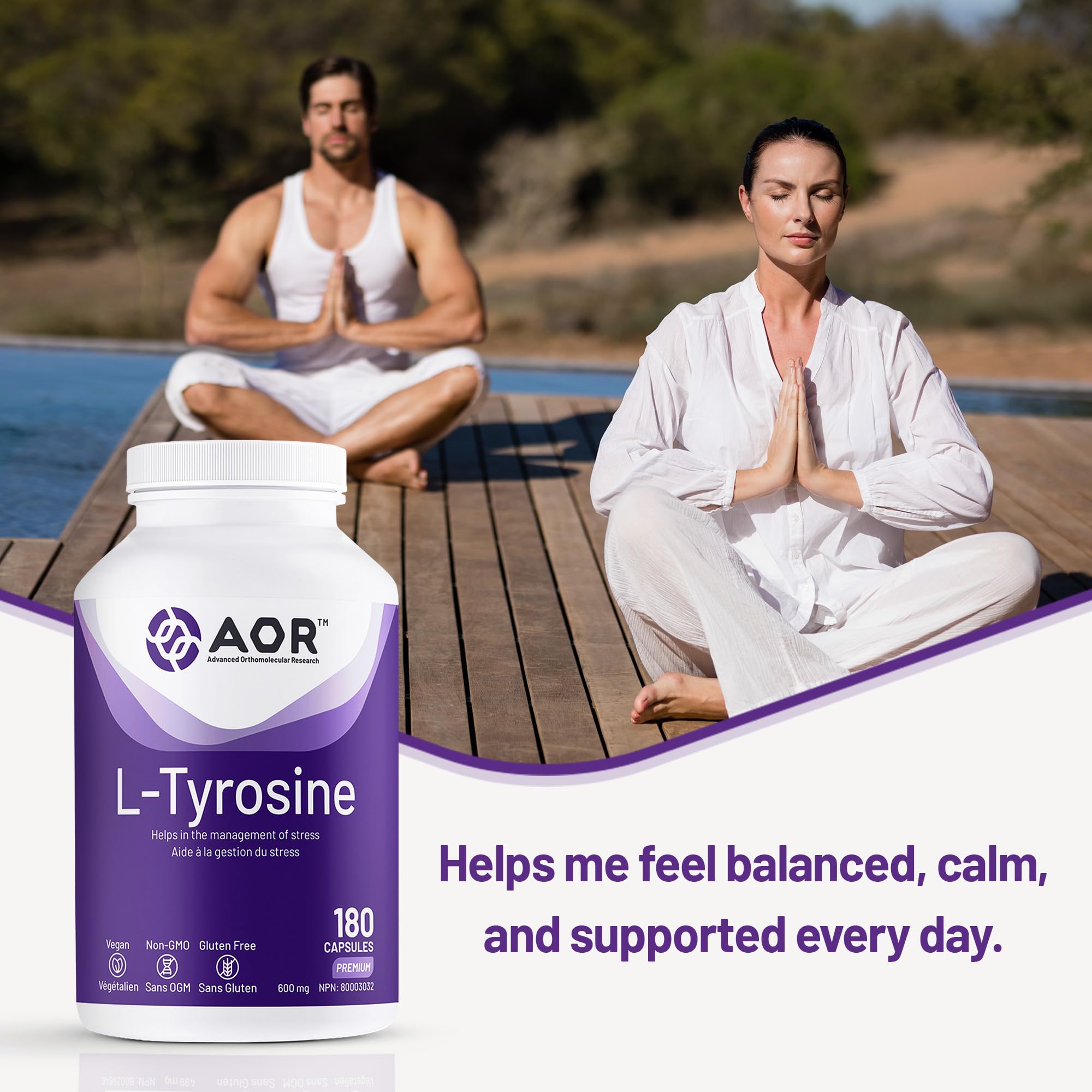 AOR L-Tyrosine 600mg 180 Capsules 30-Day Supply - Vegan, Non-GMO, Gluten-Free - L-Tyrosine Supplement to Support Brain Function, Promote Focus, Mental Clarity, Cognitive Performance and Restful Sleep