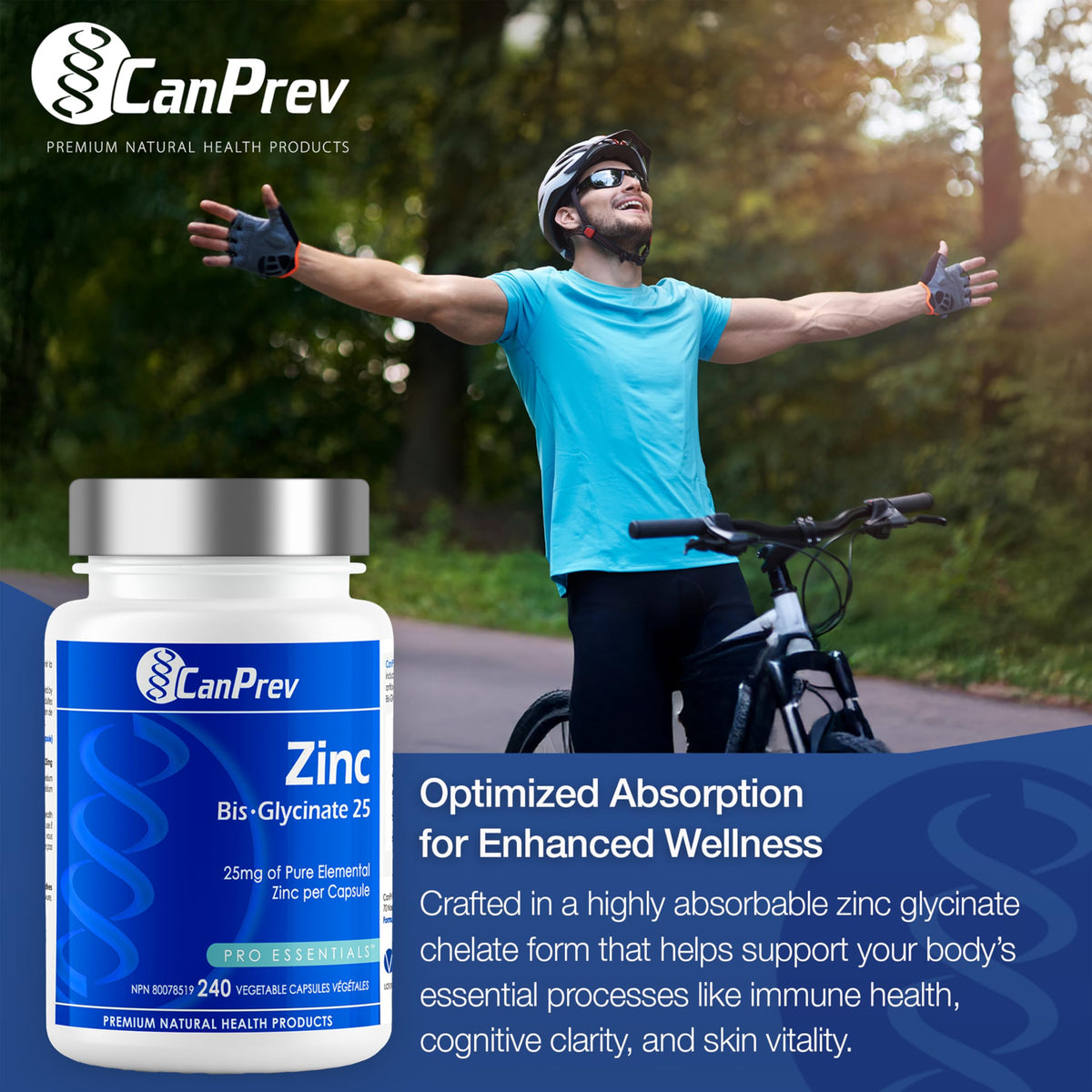 CanPrev Zinc Supplement, Bisglycinate, 25 mg, 240 Capsules, 240 Day Supply