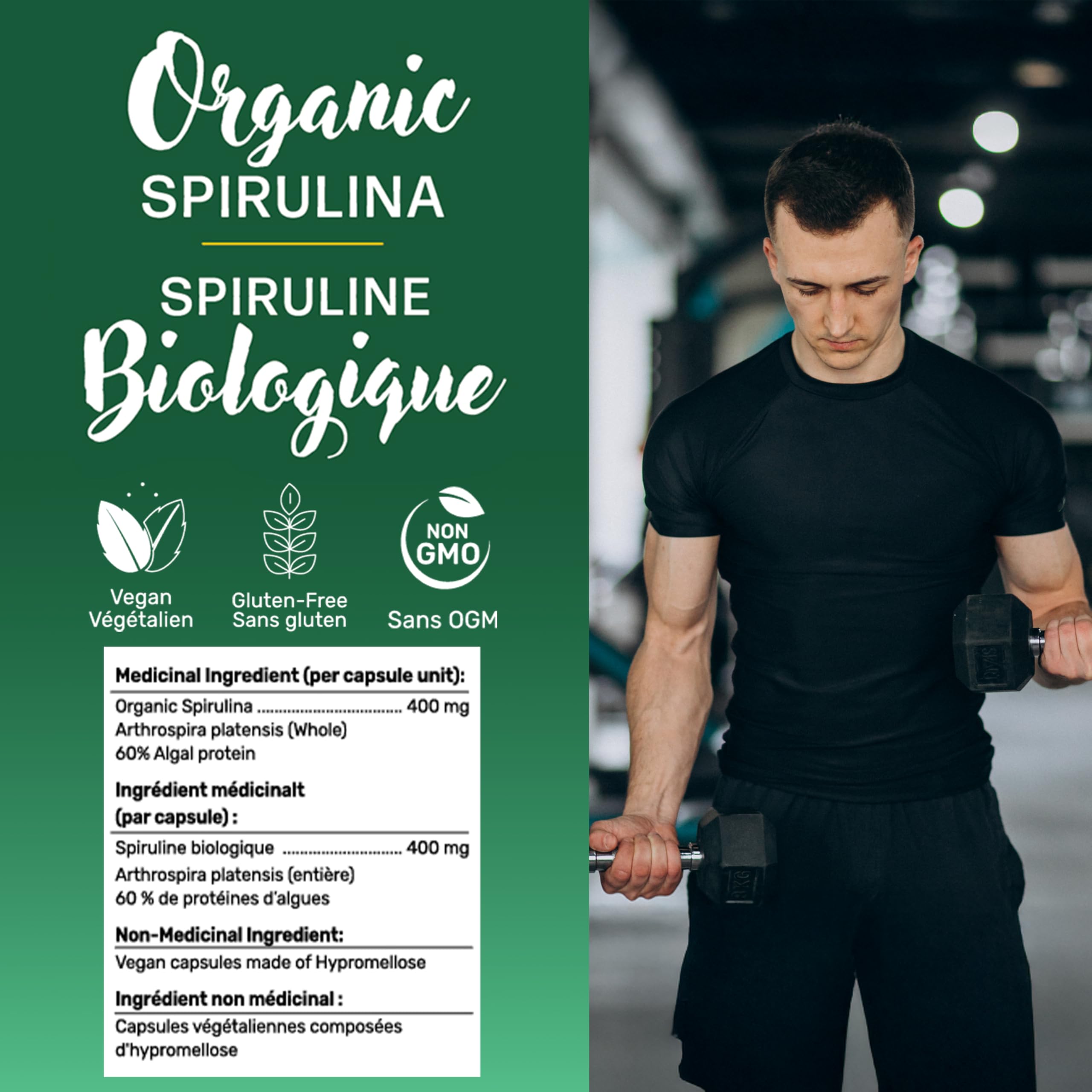 Gandalf Pure Organic Spirulina 400mg 200 Vegan Capsules - Vegan, Non-GMO & Gluten-Free - Blue-Green Algae, Nutrient-Dense Superfood with Iron and Antioxidants