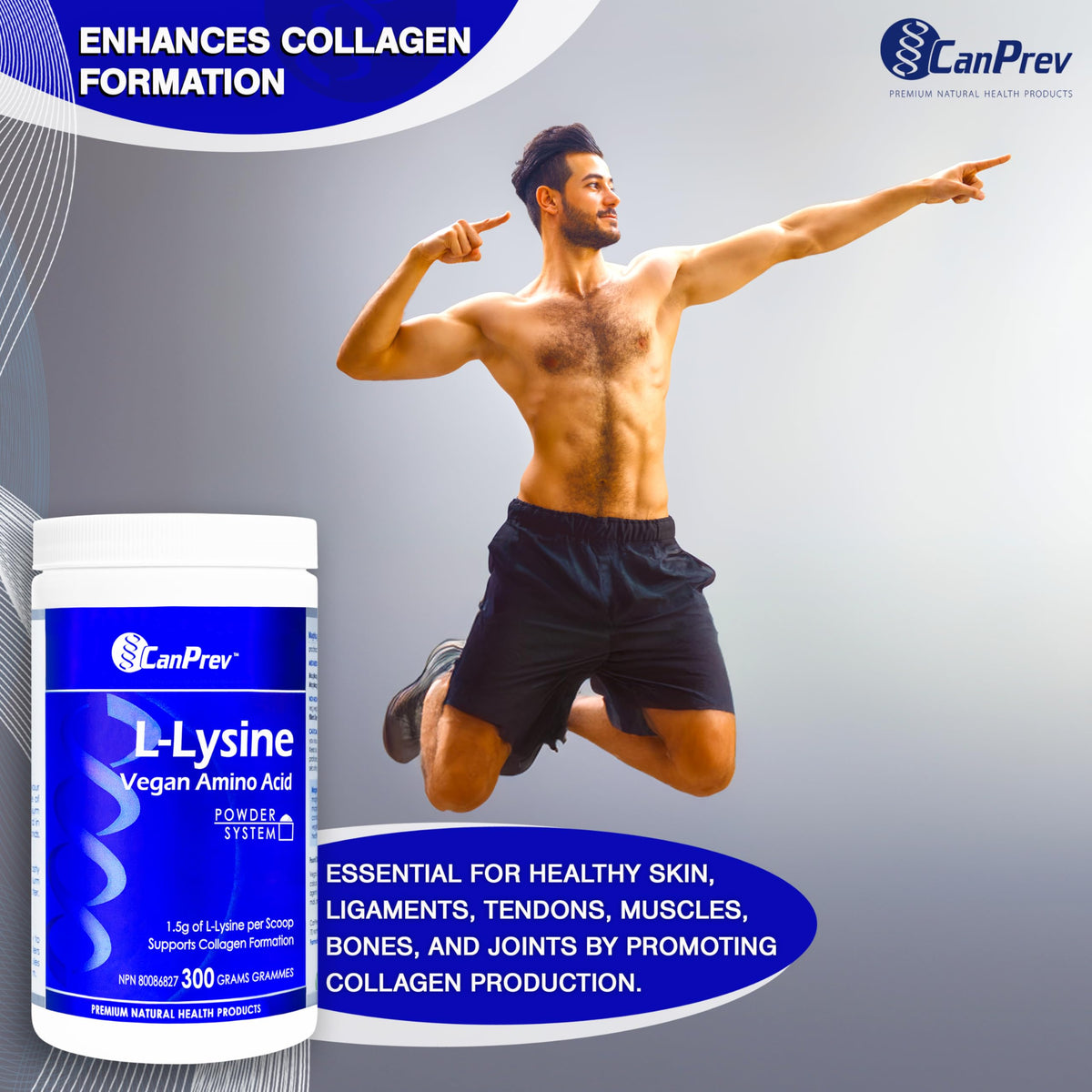 CanPrev L-Lysine Powder, Vegan, 1.5g per Scoop, Helps in Collagen Formation