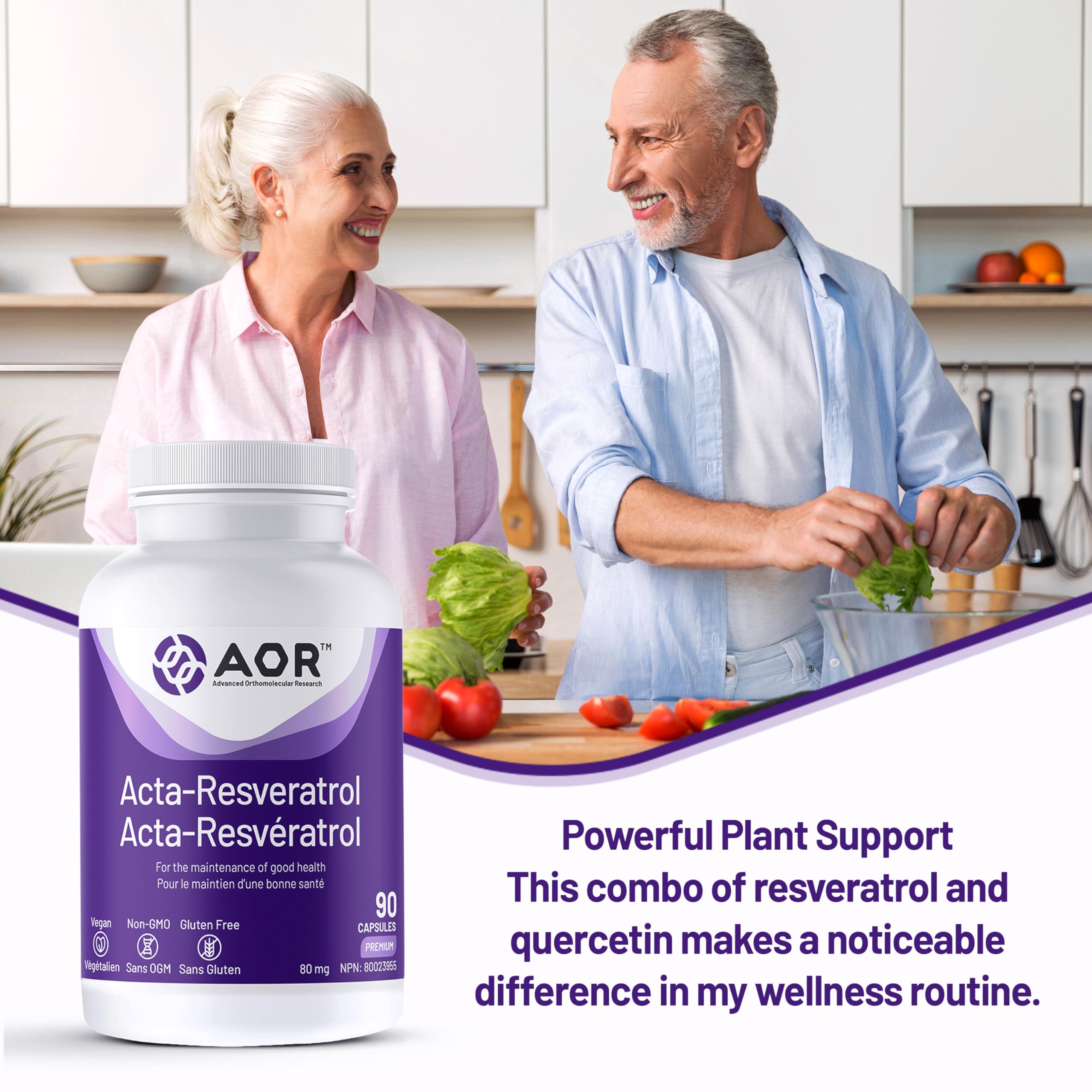 AOR Acta-Resveratrol 80mg, 90 Caps 90-Day Supply - Trans-Resveratrol Supplement with Quercetin - Vegan, Non-GMO & Gluten-Free Formula - Antioxidant Support - Promote Vitality, Natural Defense & Energy
