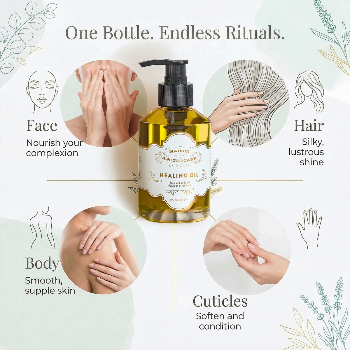 Maison Apothecare Healing Oil Grande 190ml, Multi-Use Avocado, Argan & Neroli, Botanical Blend for Face, Body & Hair, Lightweight Canadian-Made Moisturizer