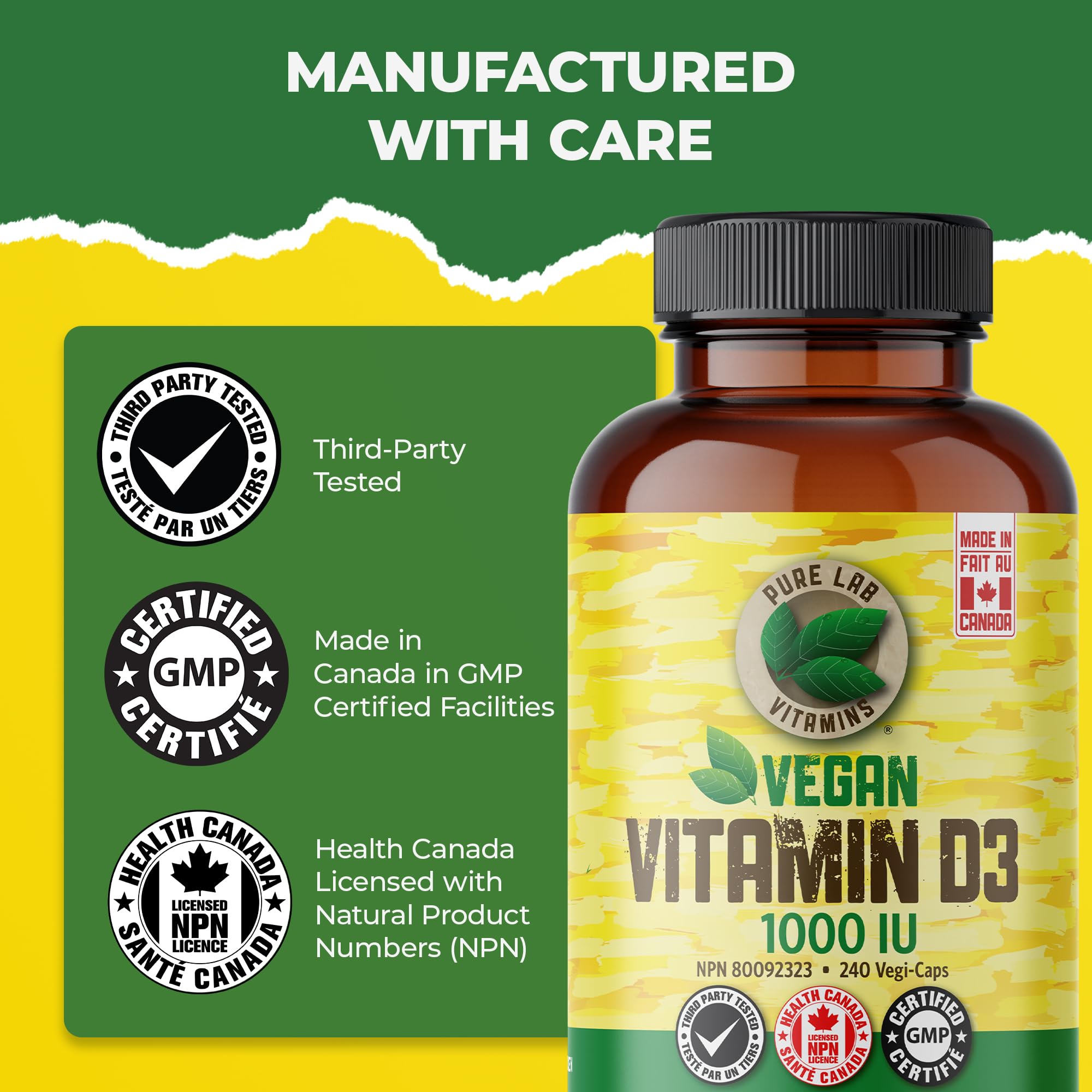 Pure Lab Vitamins Vitamine D3 1000 UI - 240 gélules végétales