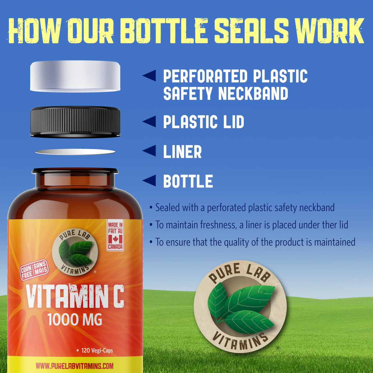 Pure Lab Vitamins | Vitamin C 1000mg | 120 Vegi Capsules | Ascorbic Acid Vitamin C Supplement | Immune System Support & Antioxidant Supplement | Vitamin C Capsules 1000mg | Natural Vitamin C Supplement
