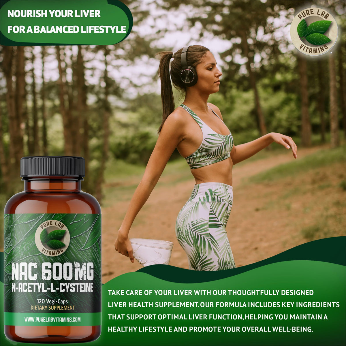 Pure Lab Vitamins - NAC Supplement 600mg, 120 Vegi-Caps 120-Day Supply - Vegan and Gluten-Free - NAC N-Acetyl Cysteine for Immune System Support, Liver, Lung and Brain Health - Glutathione Antioxidant