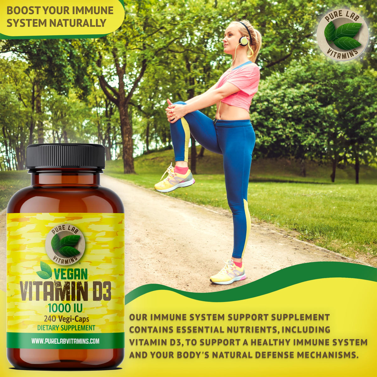 Pure Lab Vitamins Vitamin D3 1000 IU - 240 Vegi-Caps