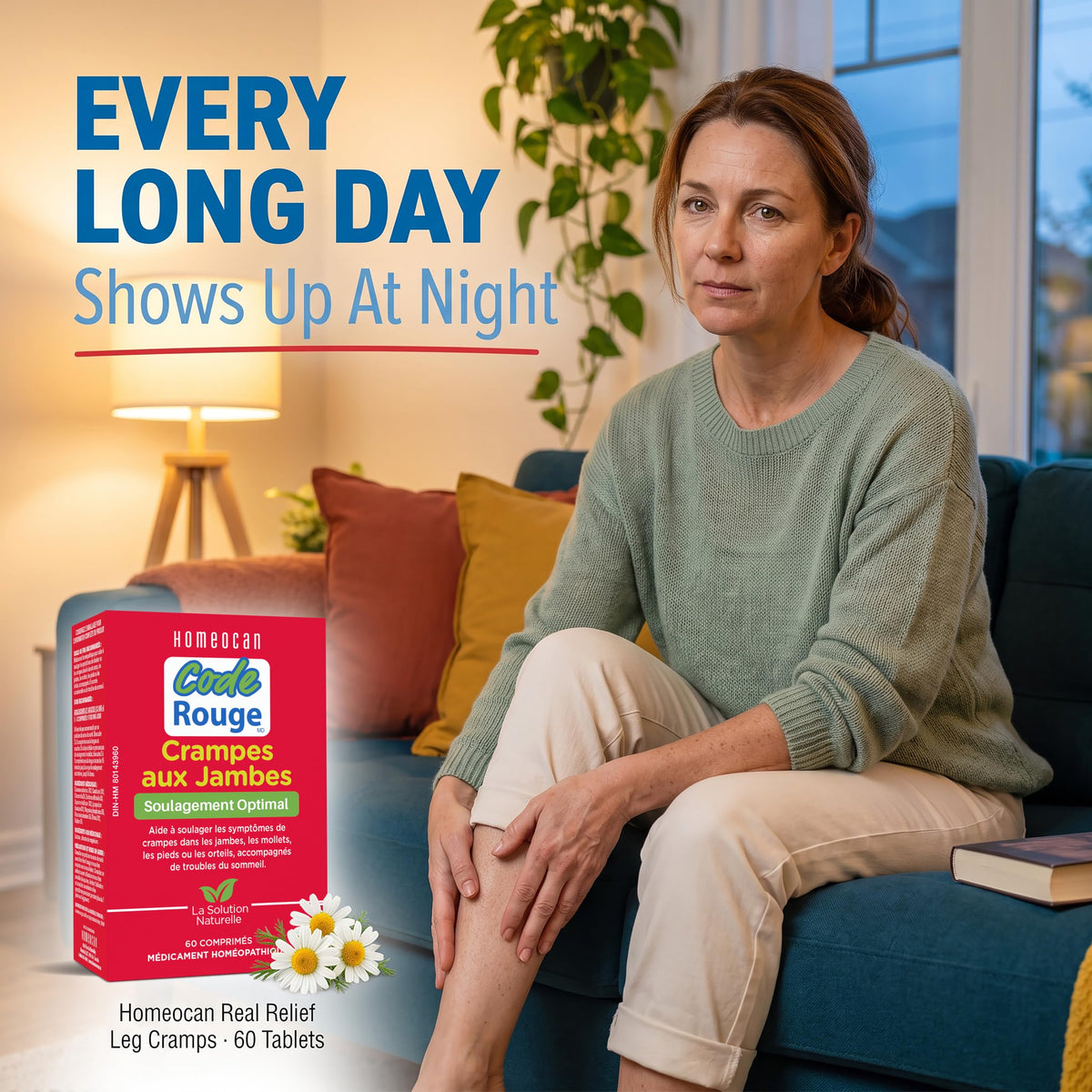 Homeocan Real Relief Leg Cramps 60 Tablets, 30-Day Supply, Homeopathic Support for Leg Comfort Mobility & Ease, Non-Habit-Forming, Gentle Formula for Adults