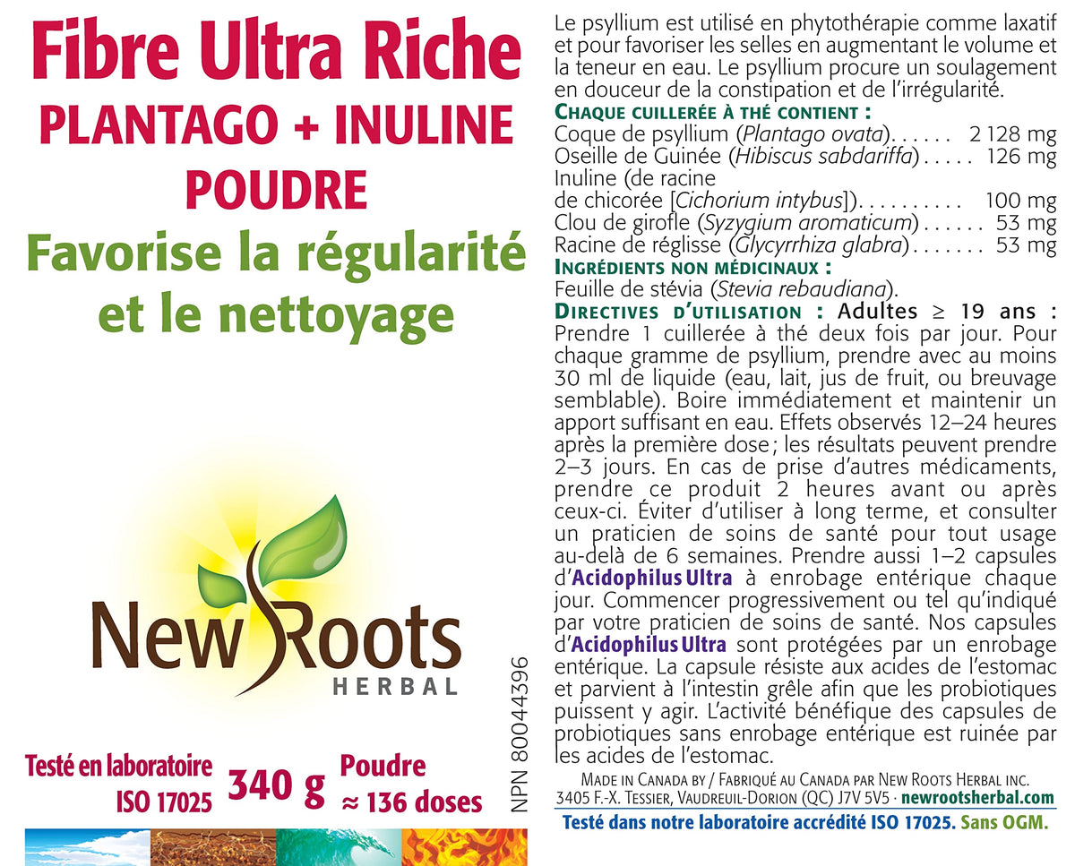 New Roots Herbal Psyllium Husk & Inulin Fibre Powder, 136 Servings, 340 g