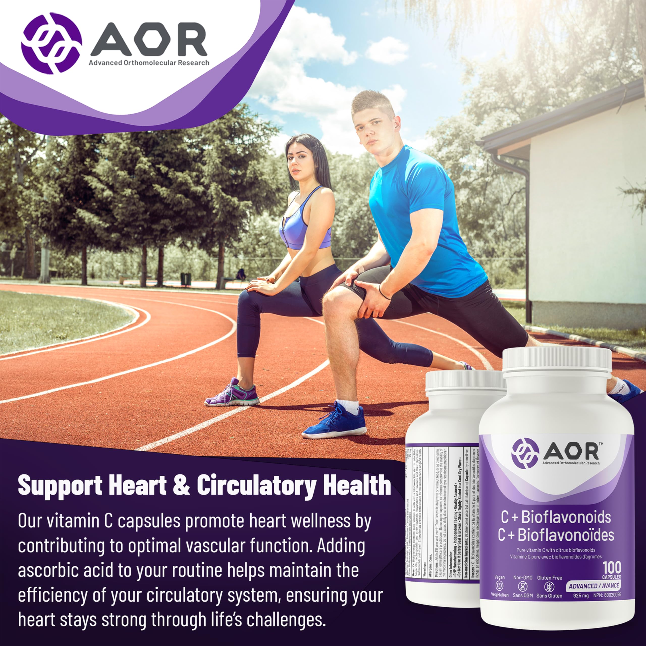 AOR - C+ Bioflavonoïdes 925 mg, 100 capsules - Supplément de vitamine C acide ascorbique avec bioflavonoïdes d'agrumes - Soutien cérébral, santé cardiaque, soutien immunitaire, santé vasculaire et cicatrisation des plaies