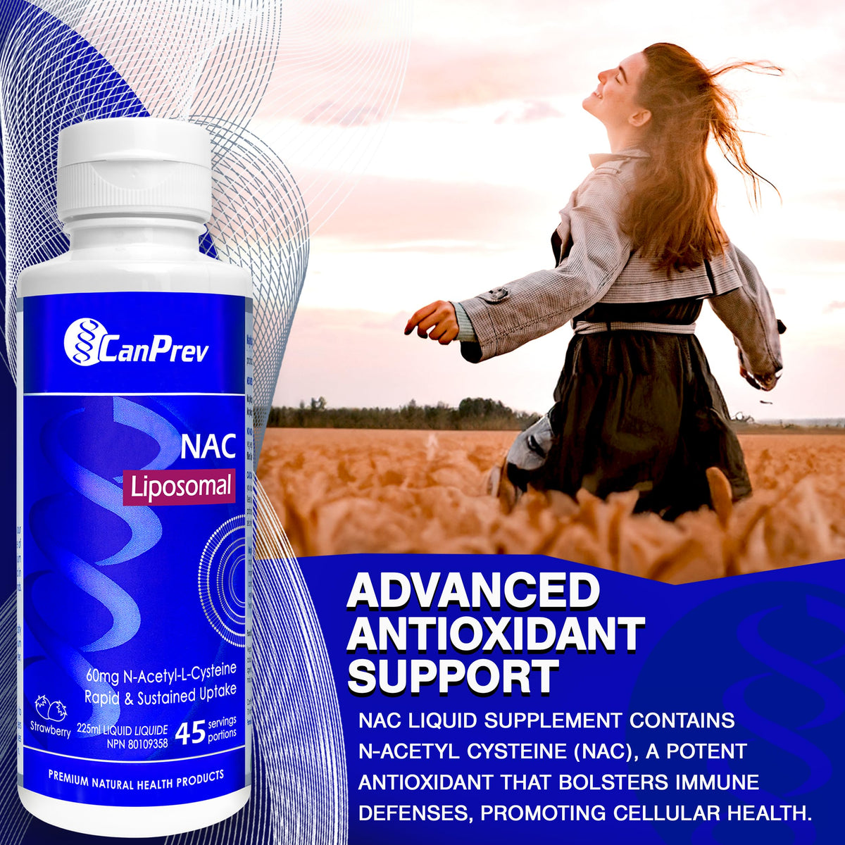 CanPrev Liposomal NAC Supplement, N Acetyl Cysteine, Strawberry, 225ml