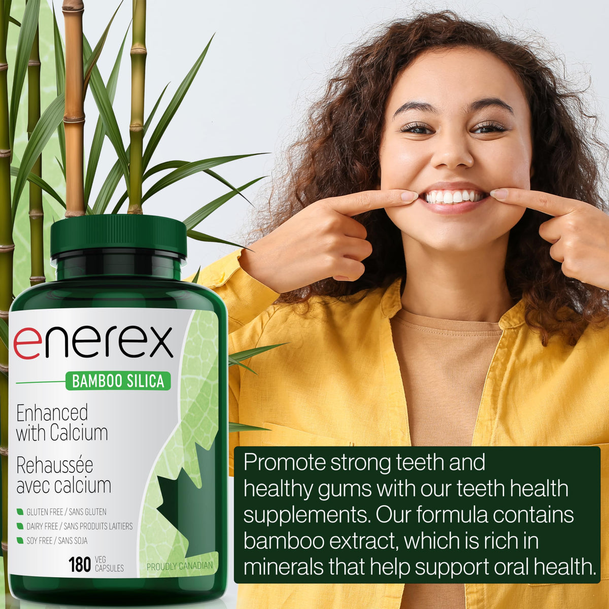 Enerex Bamboo Silica ‚Ä¢ 10x More Silica, Premium Bone, Skin, Hair and Nail formulation, 180 Veg Capsules